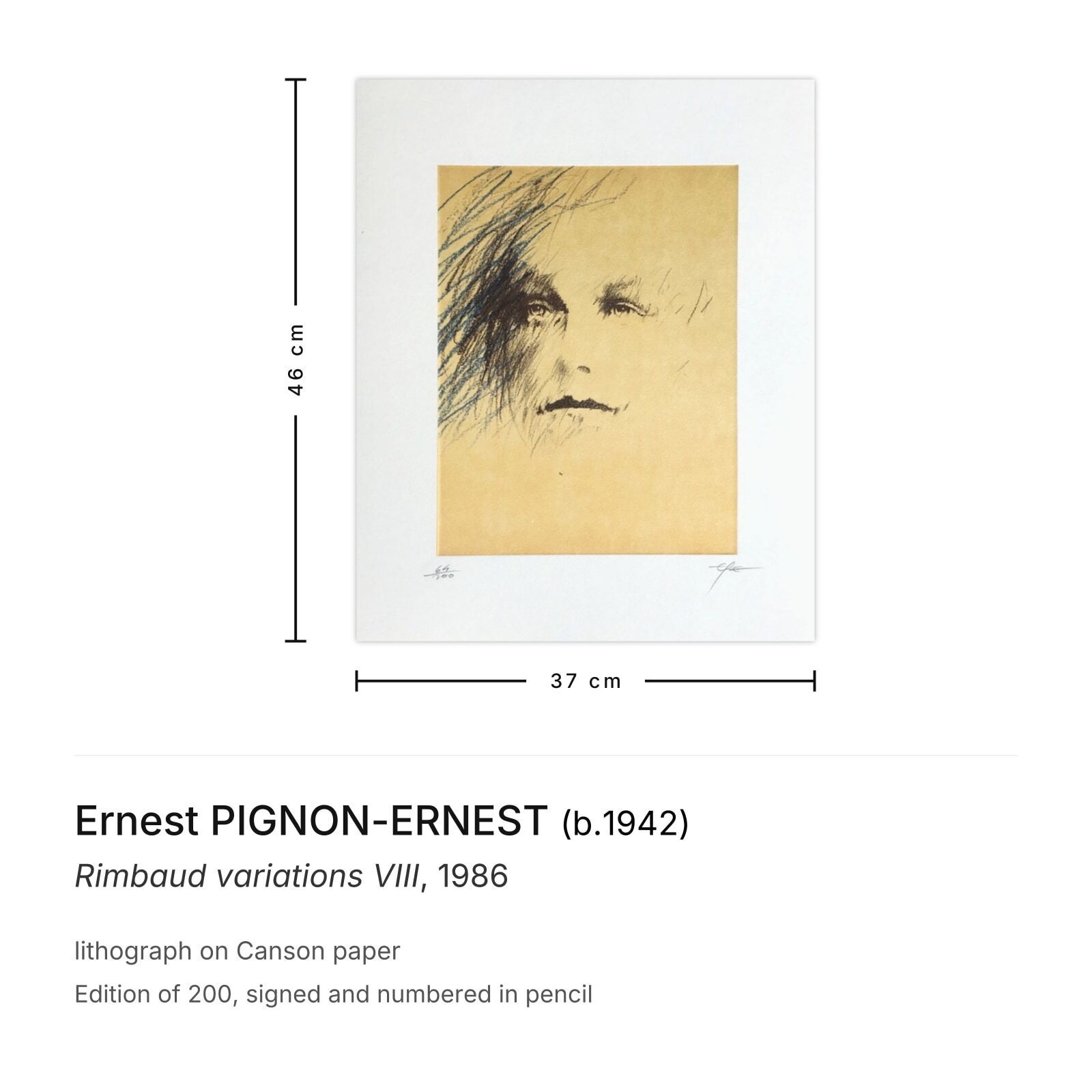 Ernest Pignon Ernest Signed Lithograph Rimbaud Variations VIII 1986 photo furniture