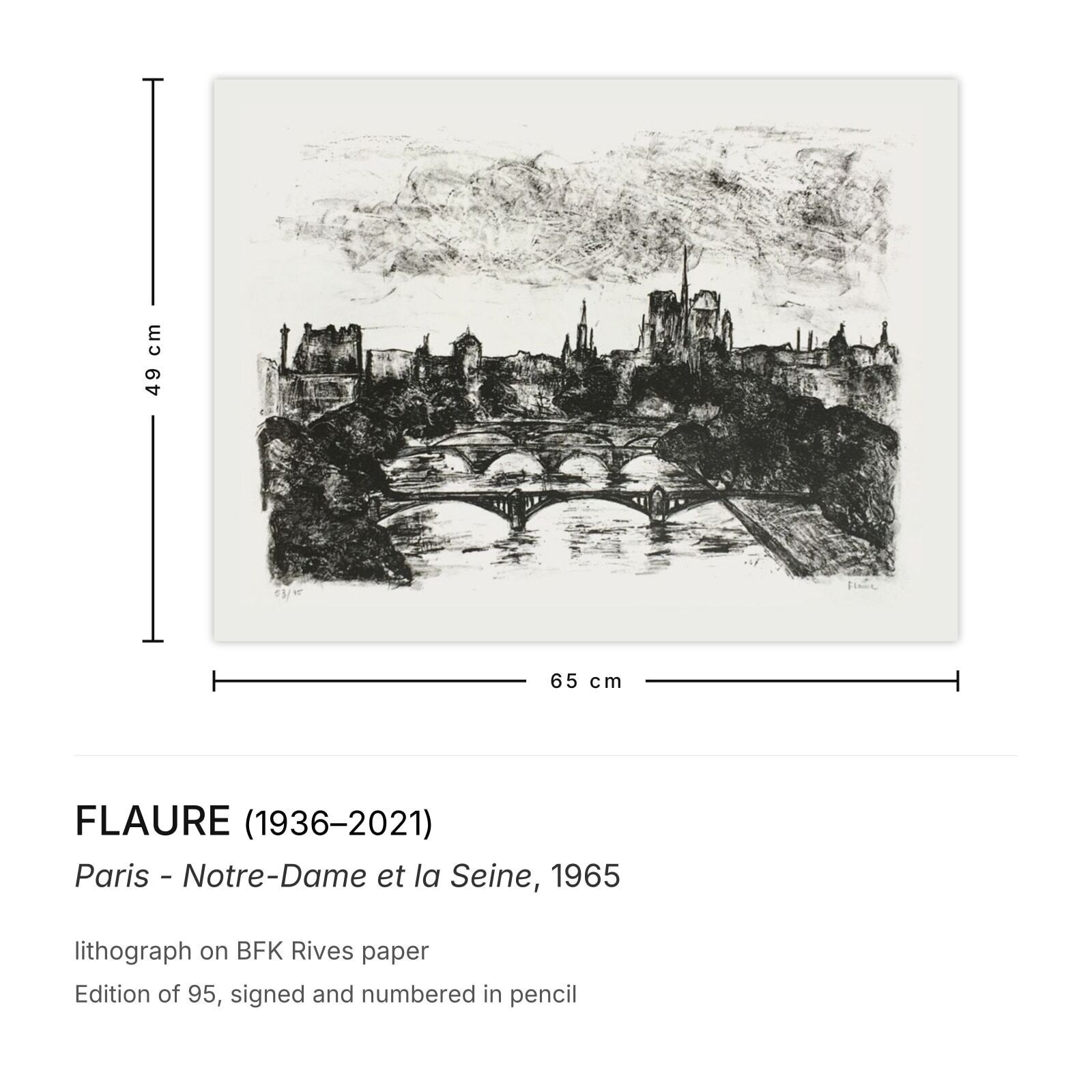 Flaure Gesigneerde Lithografie Parijs, Notre Dame Et La Seine 1965 photo furniture