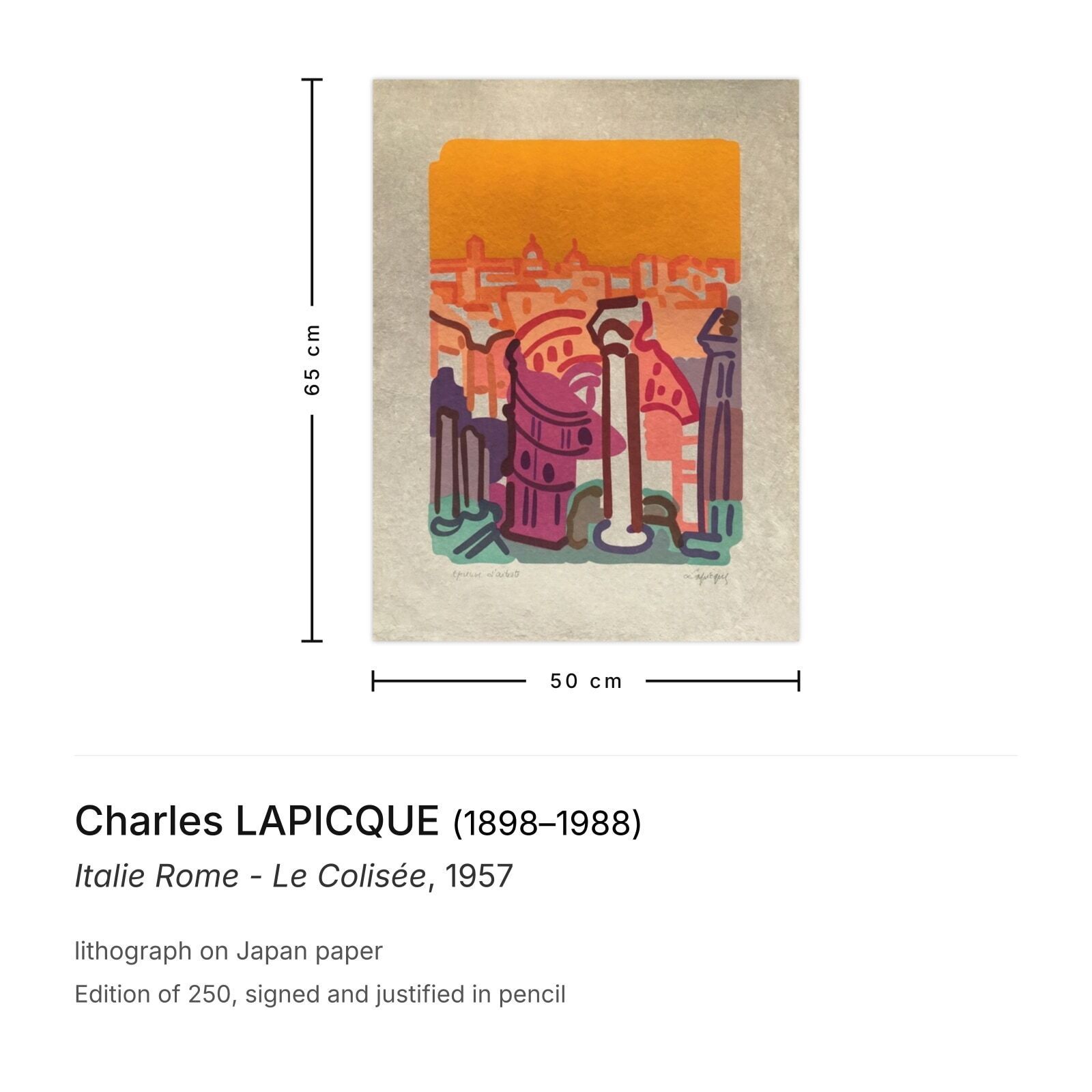 Charles Lapicque Gesigneerde Lithografie Italie Rome Le Colisée 1957 photo furniture