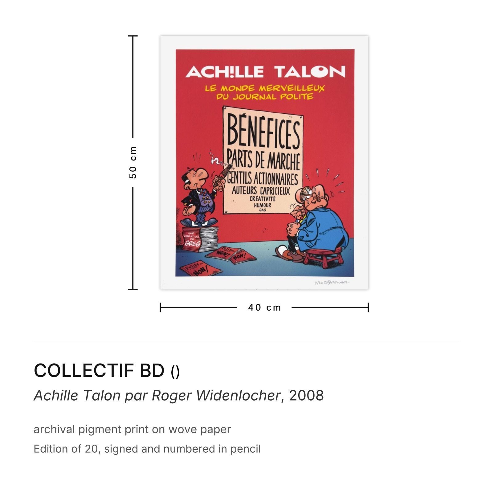 Collectif Bd Gesigneerde Archival Pigment Print Achille Talon Par Roger Widenlocher 2008 photo furniture