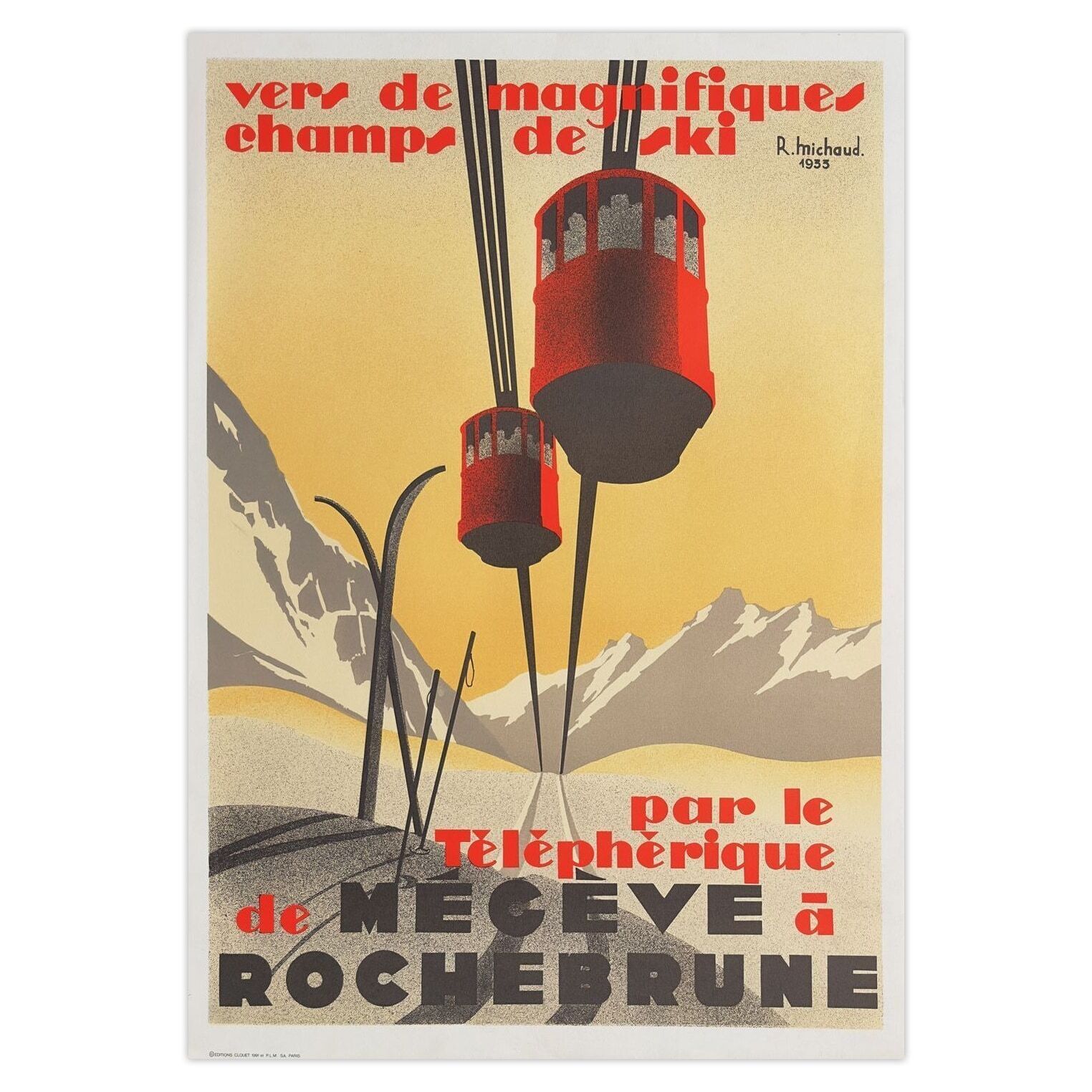Collectif   Publicite Poster Téléphérique De Mégève à Rochebrune Par René Michaud 1991