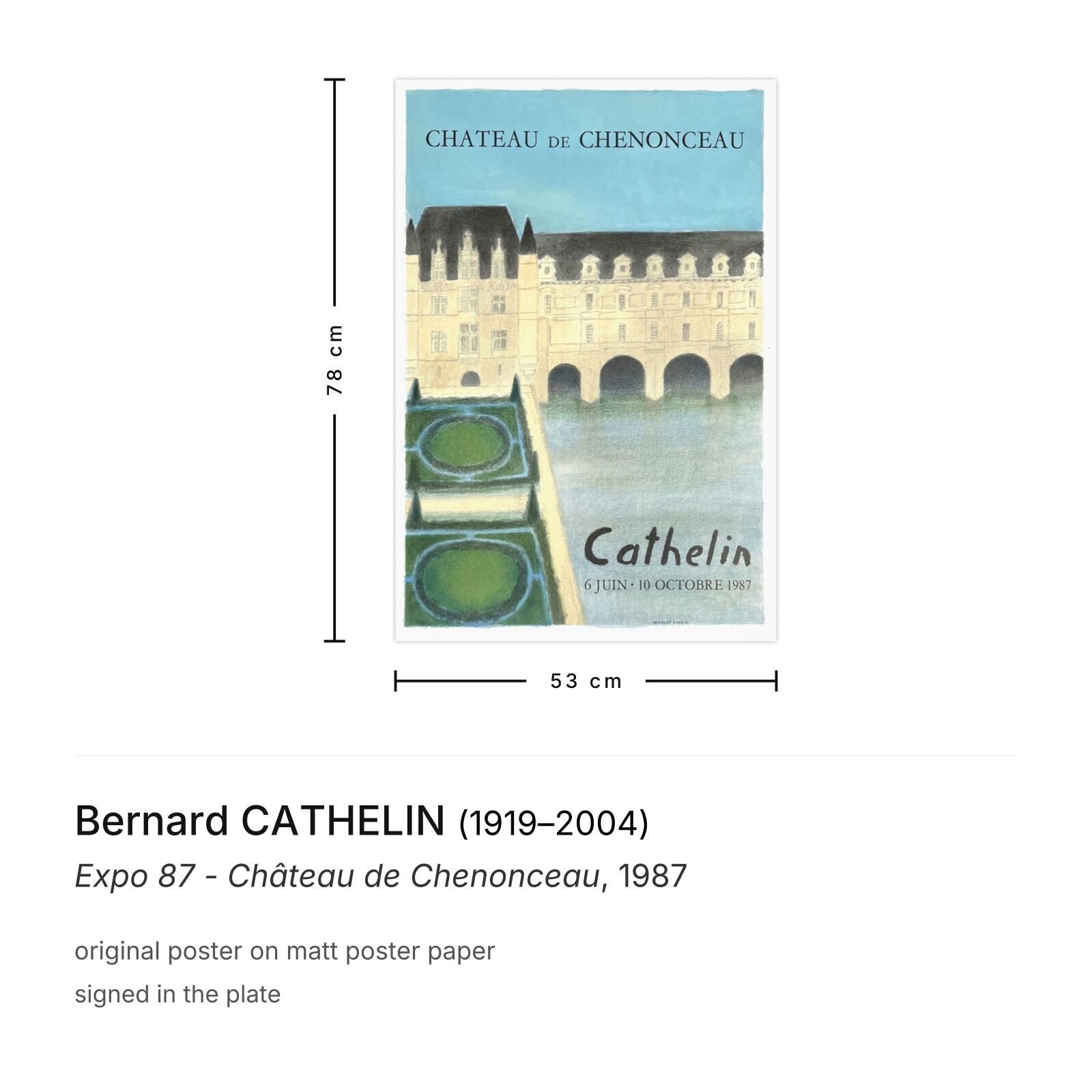 Bernard Cathelin Poster Expo 87 Château De Chenonceau photo furniture