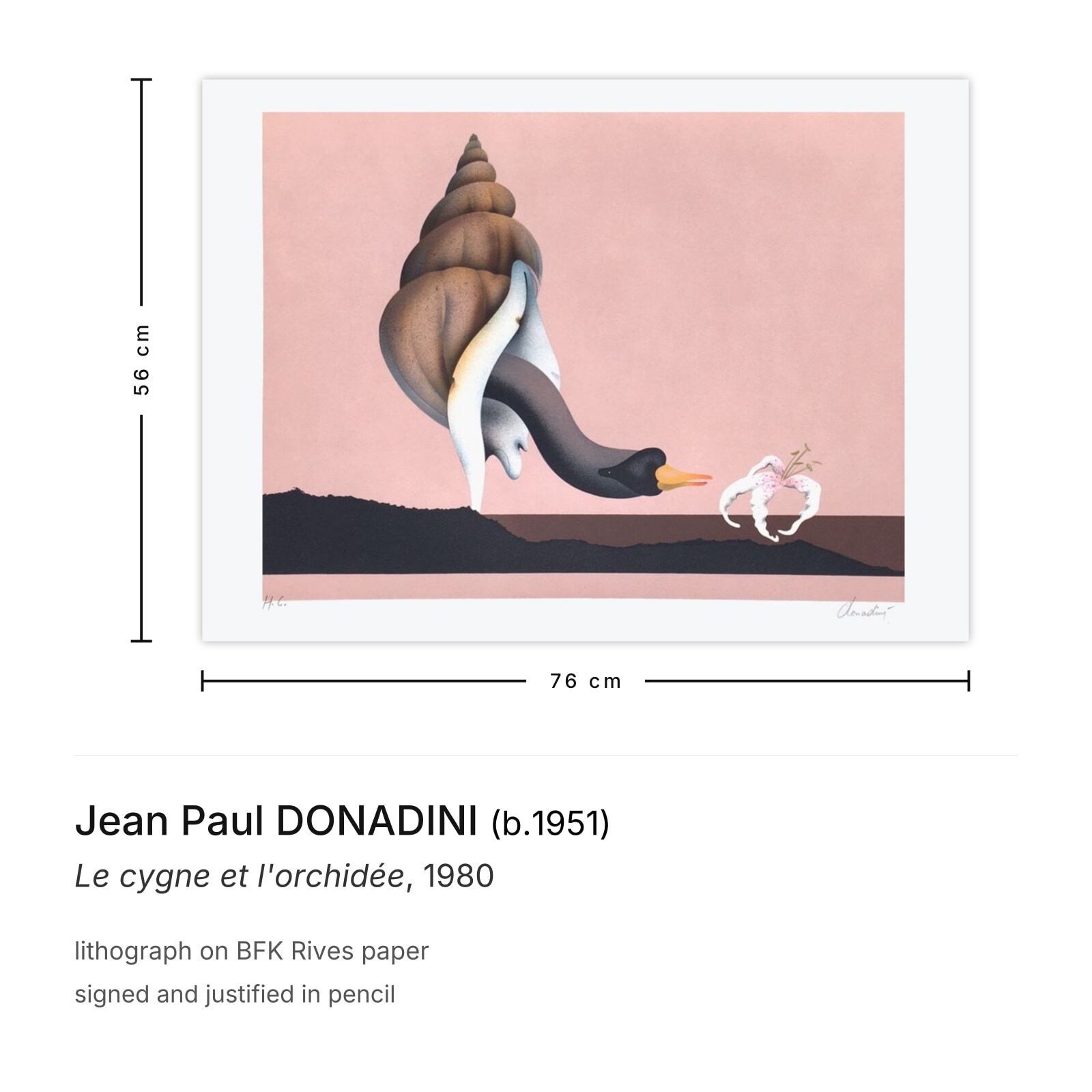 Jean Paul Donadini Gesigneerde Lithografie Le Cygne Et L'orchidée 1980 photo furniture