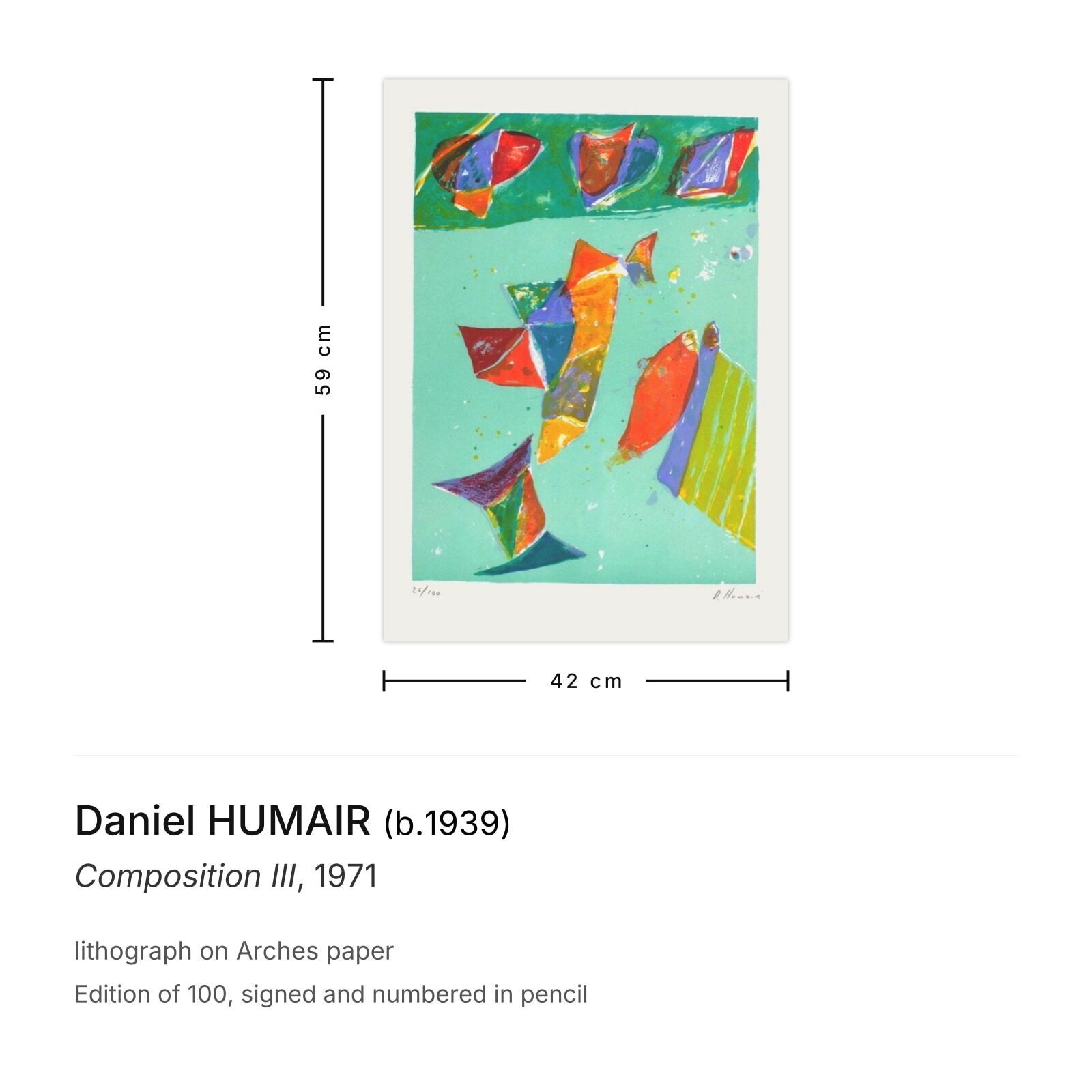 Daniel Humair Gesigneerde Lithografie Composition III 1971 photo furniture