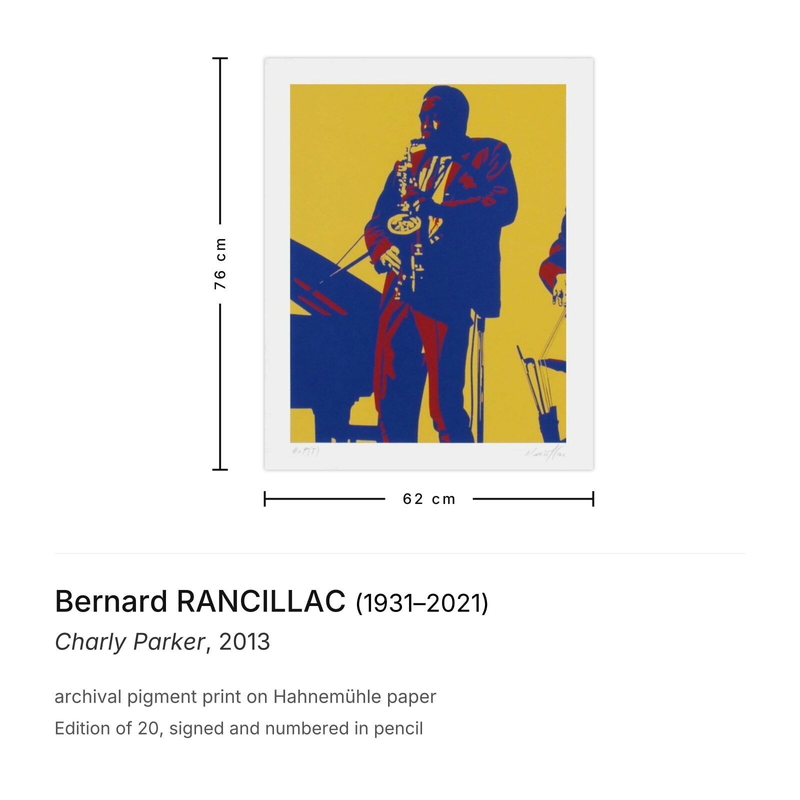 Bernard Rancillac Gesigneerde Archival Pigment Print Charly Parker 2013 photo furniture