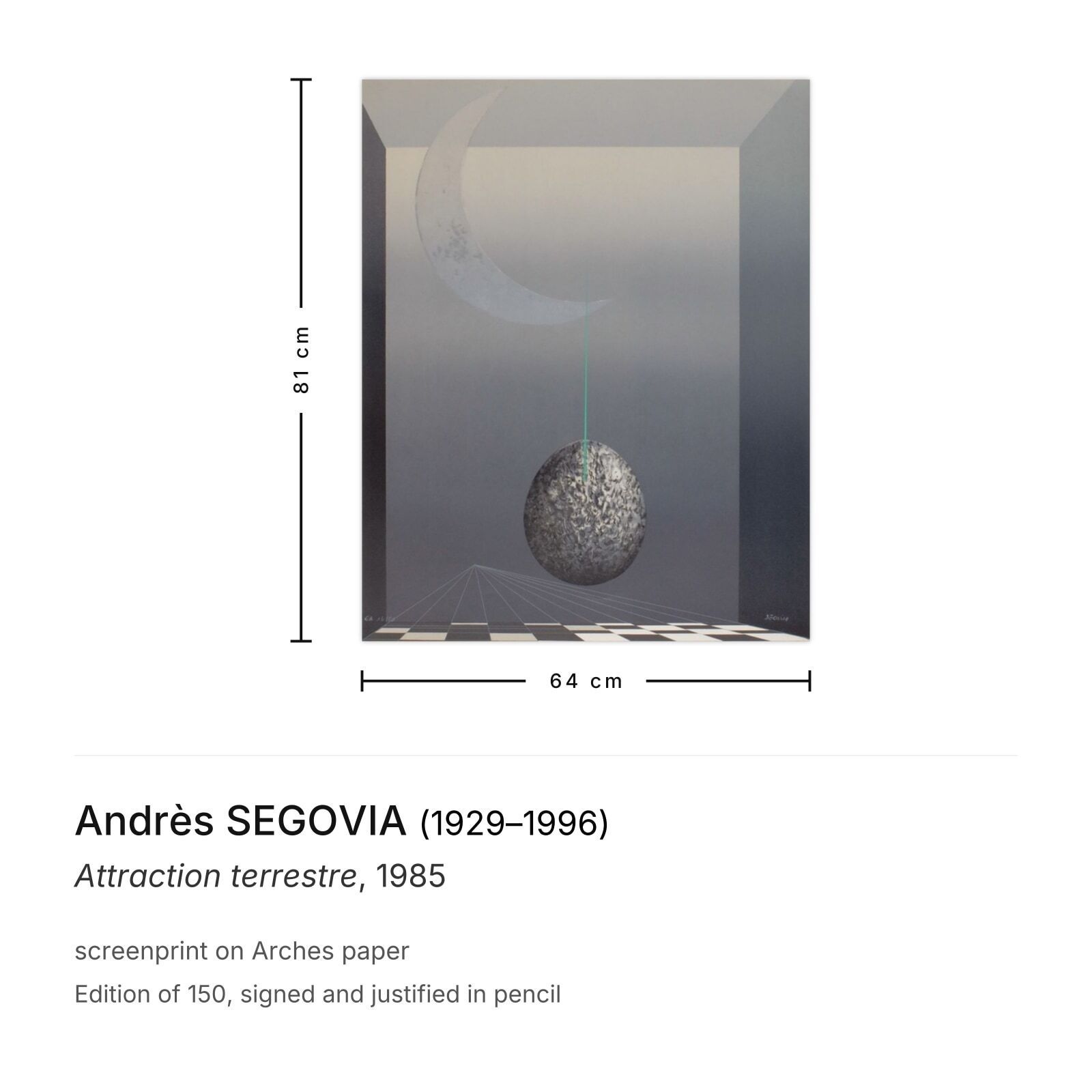 Andrès Segovia Signed Screenprint Attraction Terrestre 1985 photo furniture