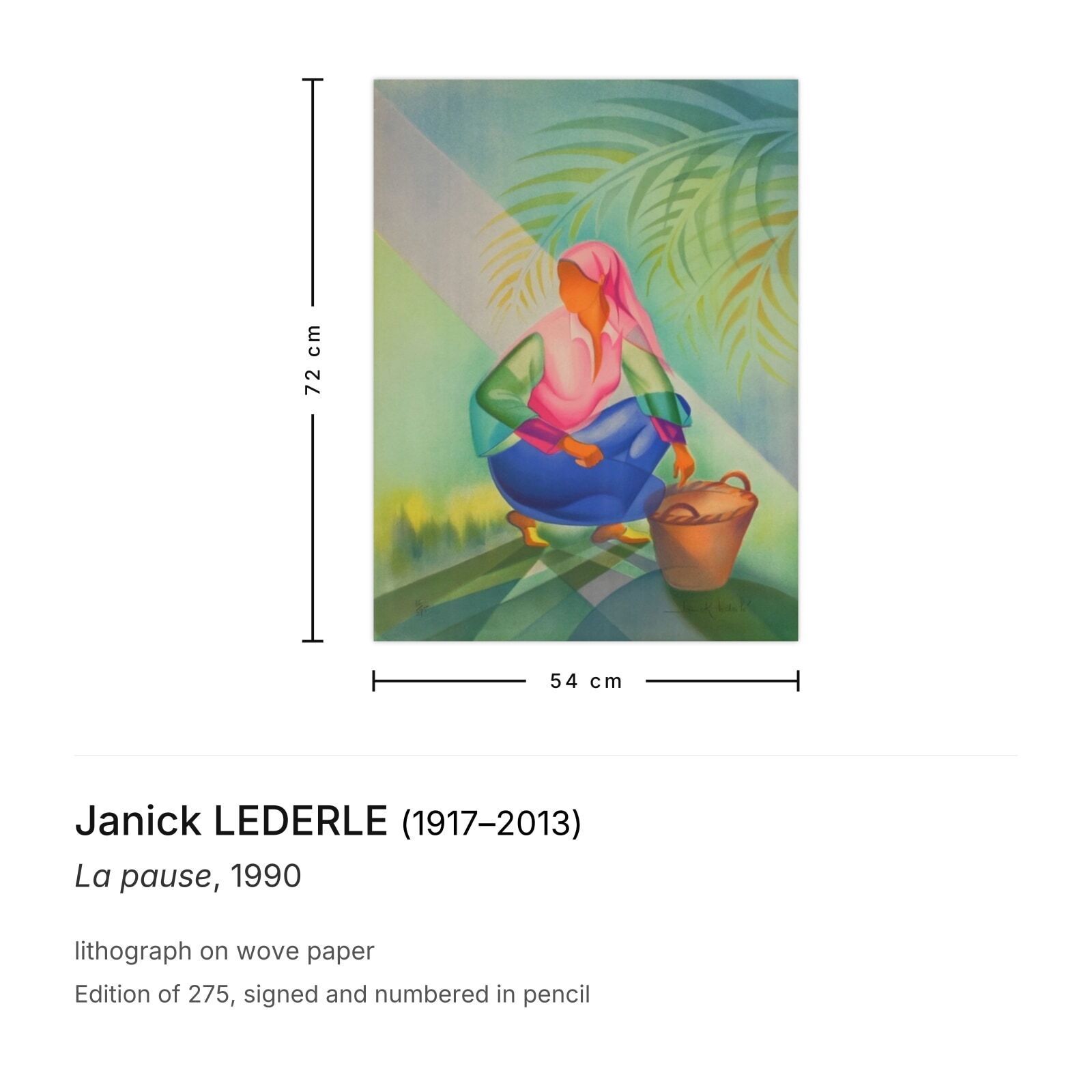 Janick Lederle Gesigneerde Lithografie La Pause 1990 photo furniture
