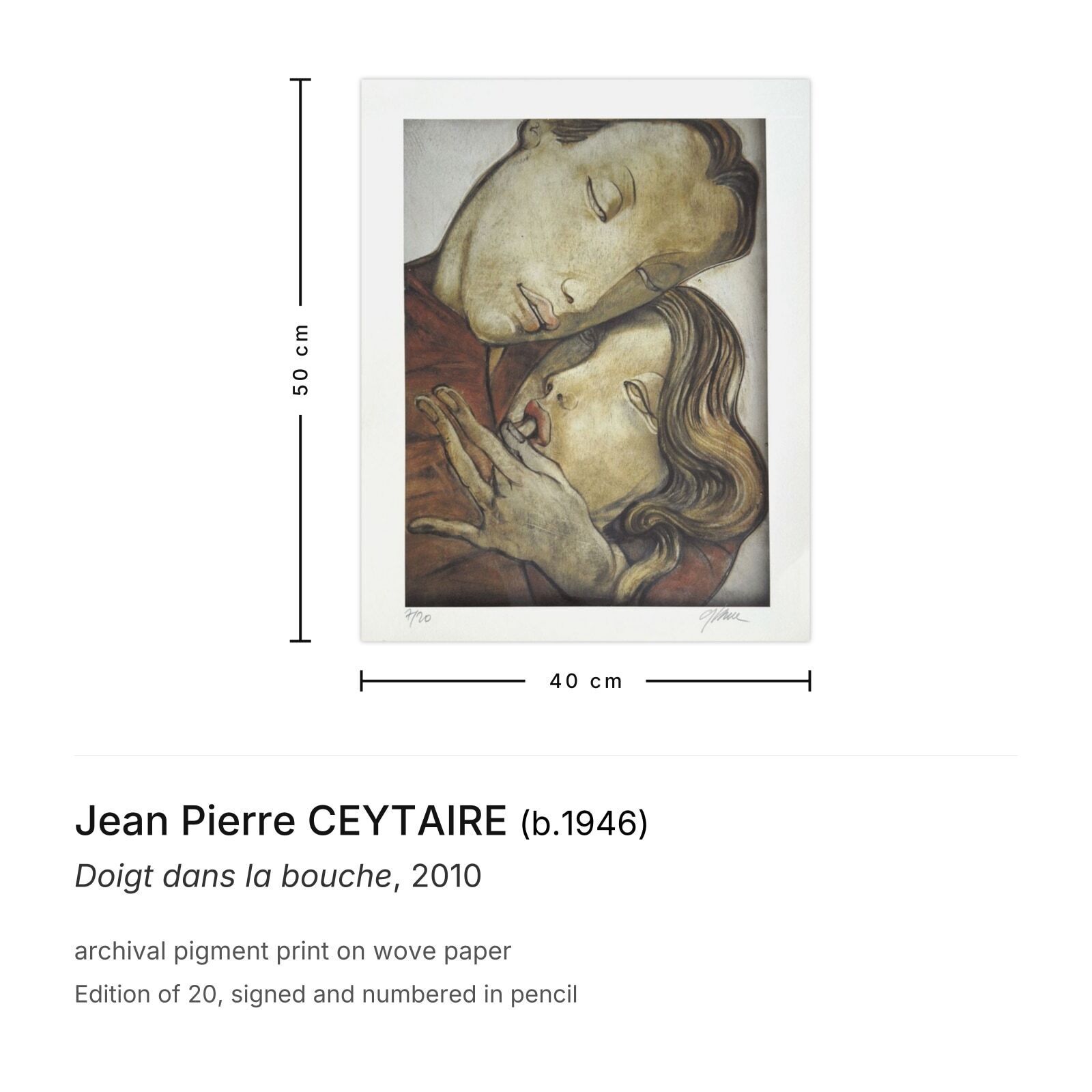 Jean Pierre Ceytaire Gesigneerde Archival Pigment Print Doigt Dans La Bouche 2010 photo furniture