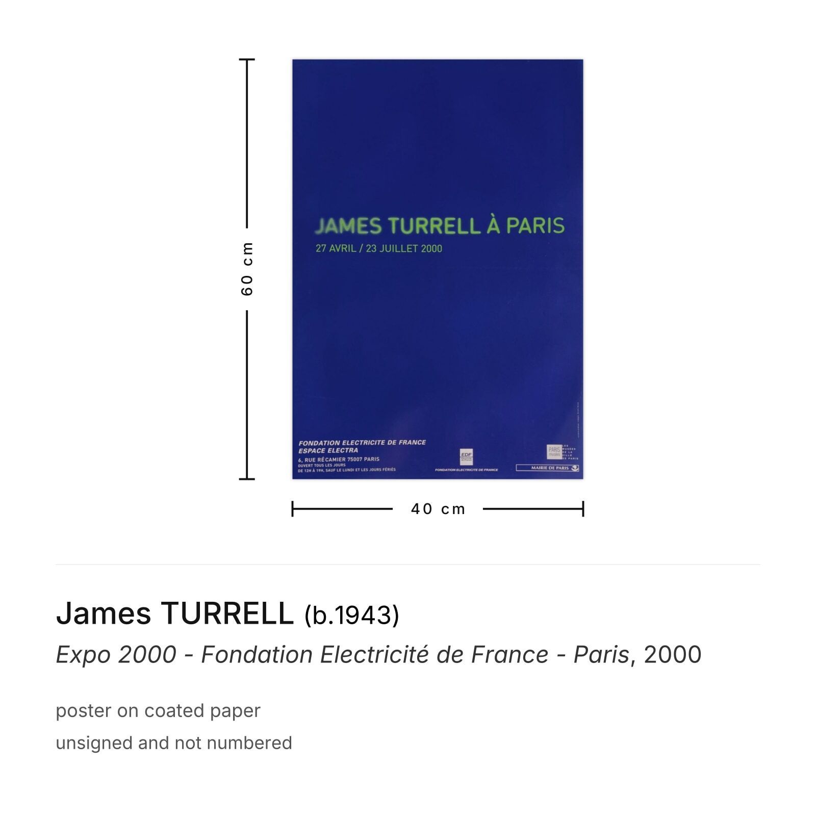 James Turrell Poster Expo 2000   Fondation Electricité De France   Paris photo furniture