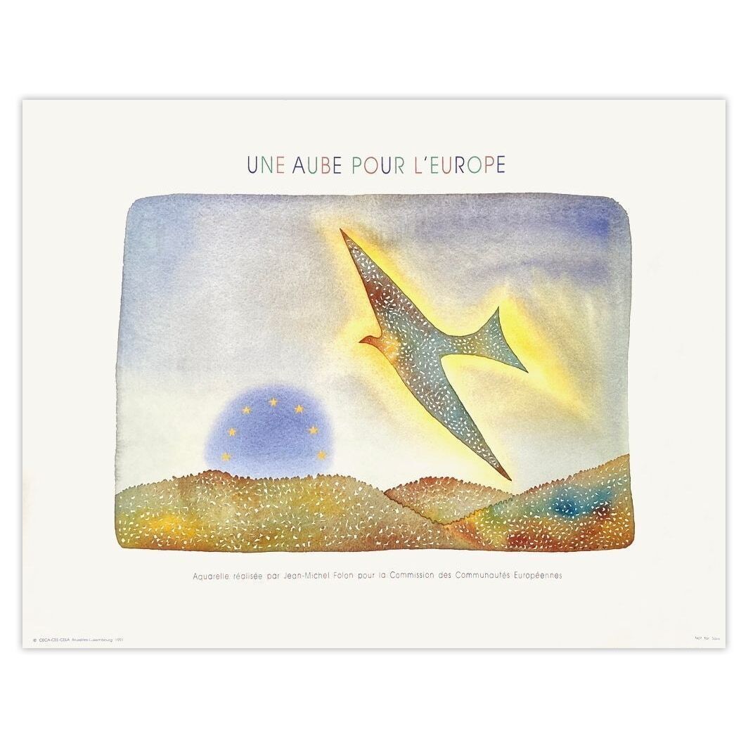 Jean Michel Folon Poster Une Aube Pour L'europe 1991