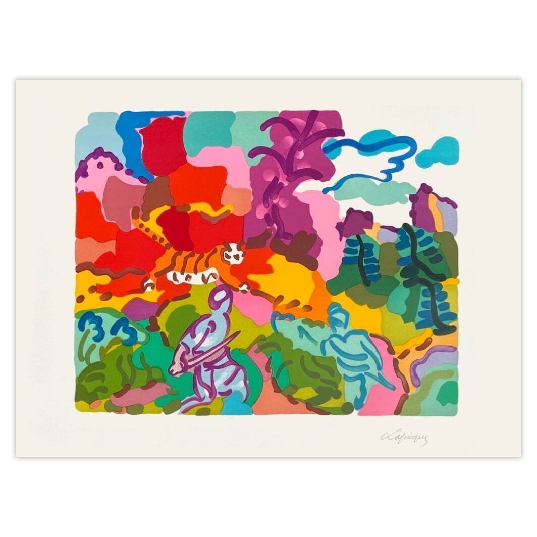Lithographie signée Charles Lapicque, Asie Chasse Au Tigre, 1961