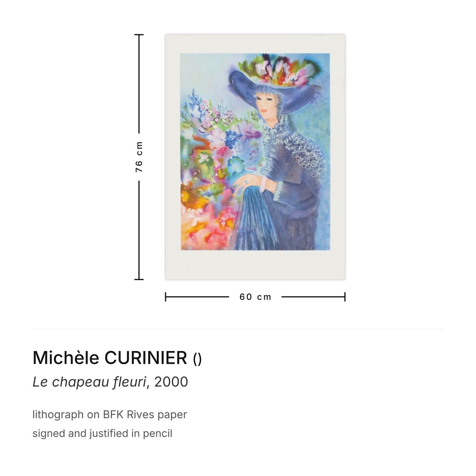 Michèle Curinier Signed Lithograph Le Chapeau Fleuri 2000 photo furniture