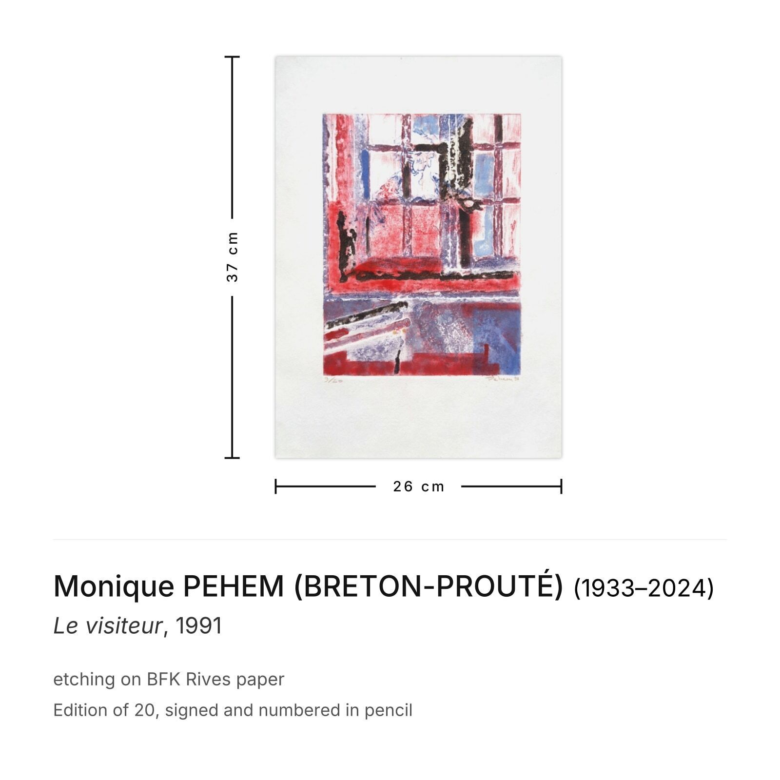 Monique Pehem (Breton Prouté) Gesigneerde Ets Le Visiteur 1991 photo furniture