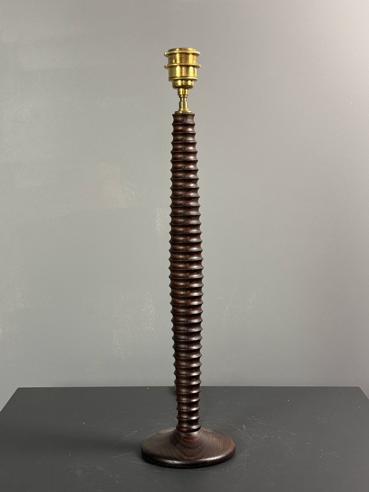 Pair Midcentury Wood Turned Table Lamps, In The Style Of Charles Dudouyt photo for sale