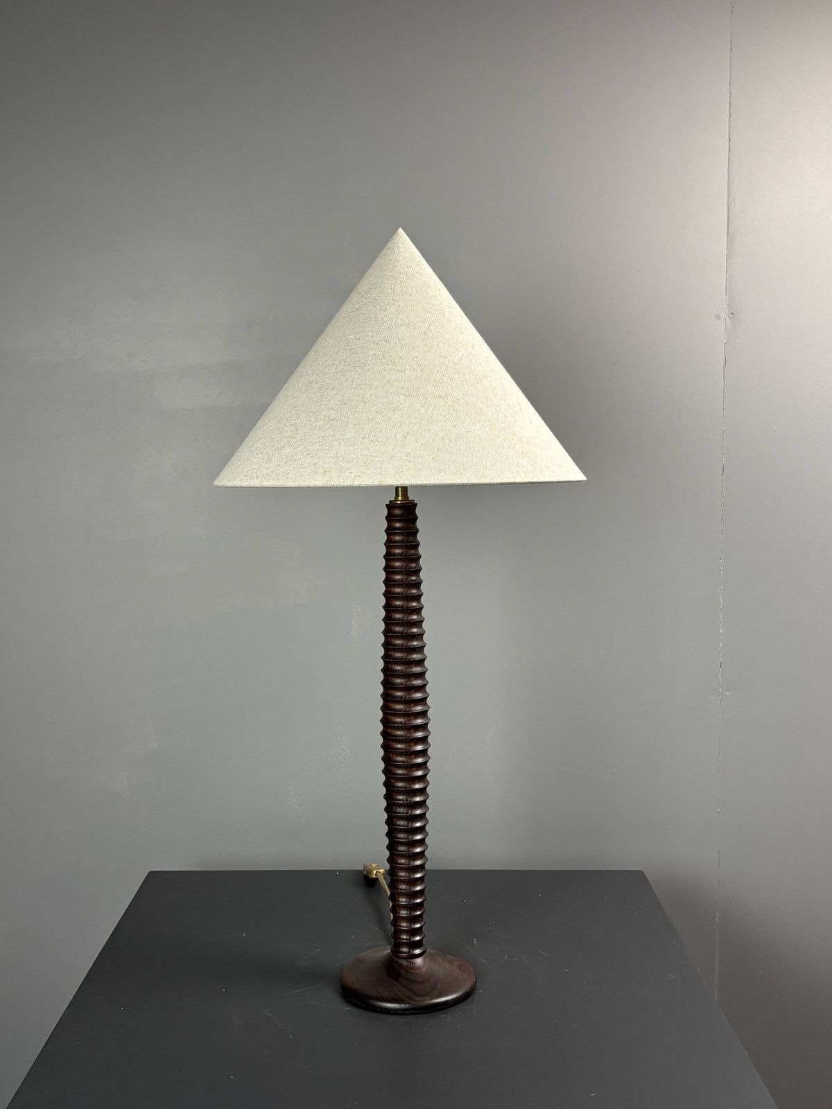 Pair Midcentury Wood Turned Table Lamps, In The Style Of Charles Dudouyt photo Lighting