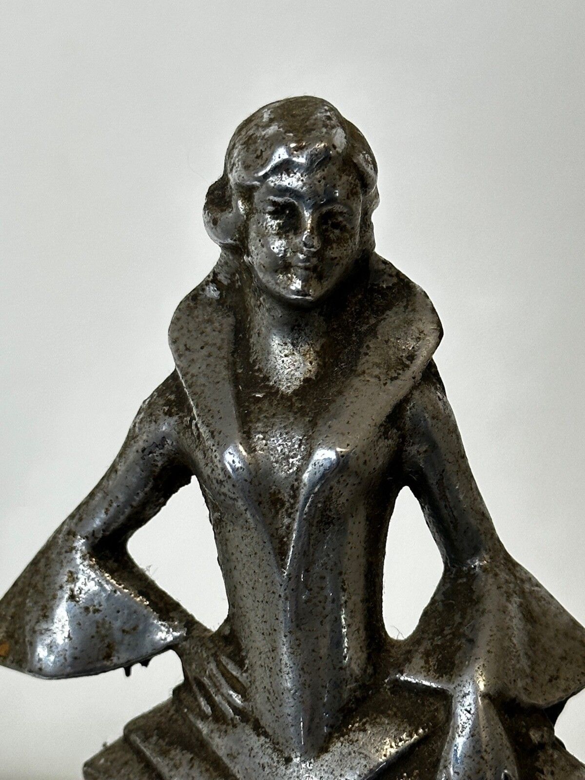 Art Deco Brits Verchroomd Bronzen Danseres Automascotte Figurine Sculptuur photo vintage
