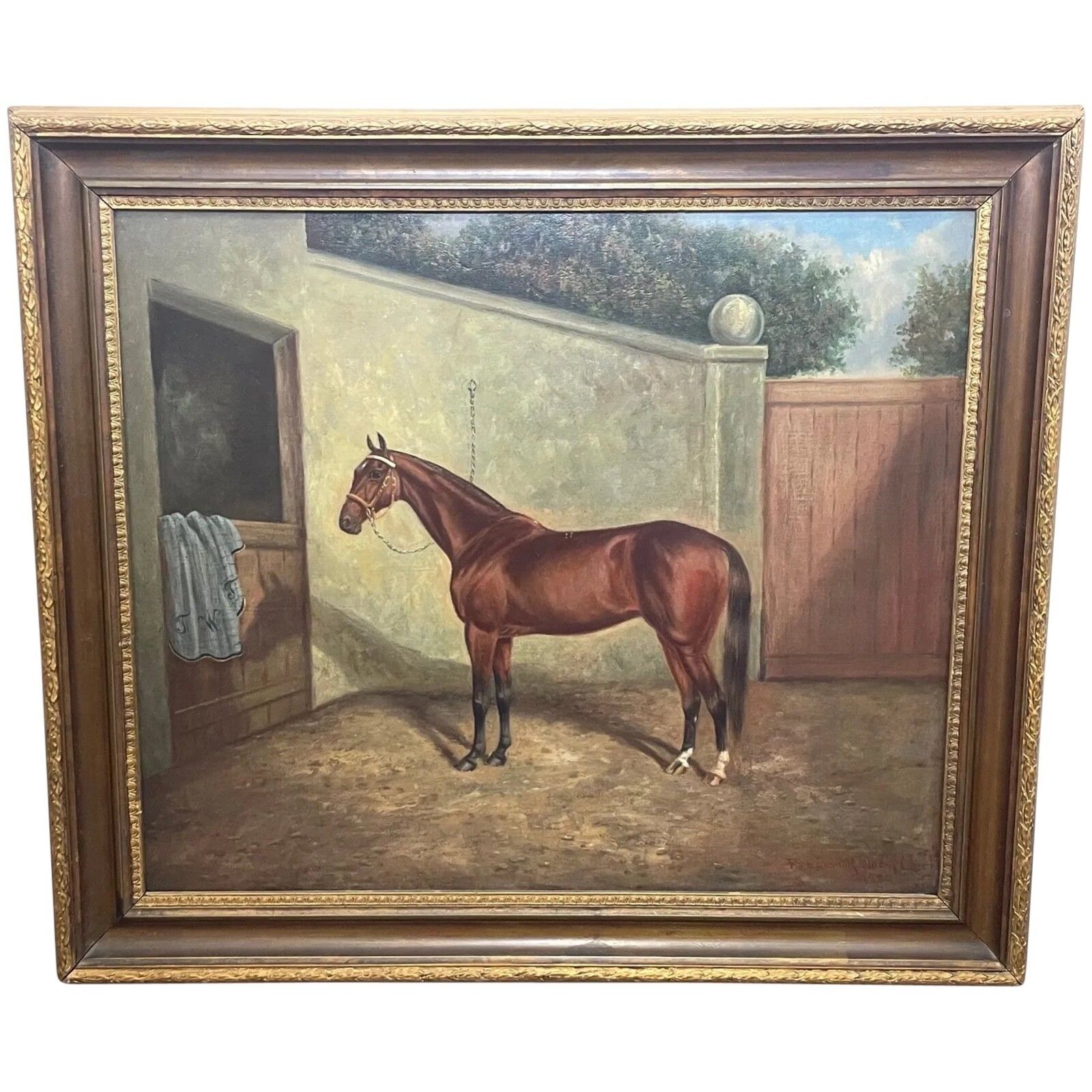 Olieverfschilderij Renbaard Spion Kop Winnaar Derby Stakes Gesigneerd Door Frederick Albert Clarke Begin 20e Eeuw Ca. 1920