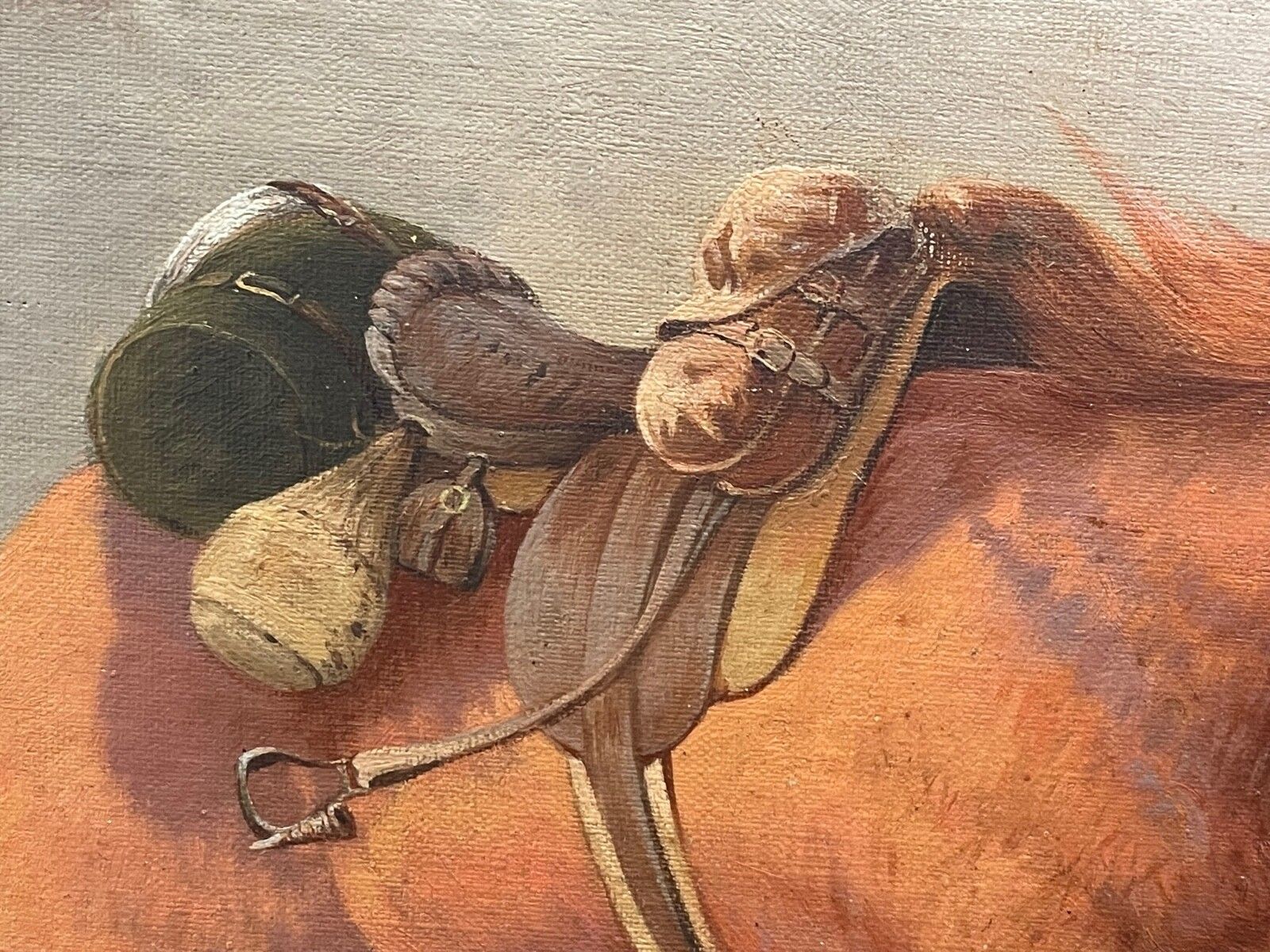 WW1 Slag bij Charleroi Grote Terugtocht Olieverfchilderij Op Hol Geslagen Paarden Gesigneerd door Edith Alice Simkins photo buy