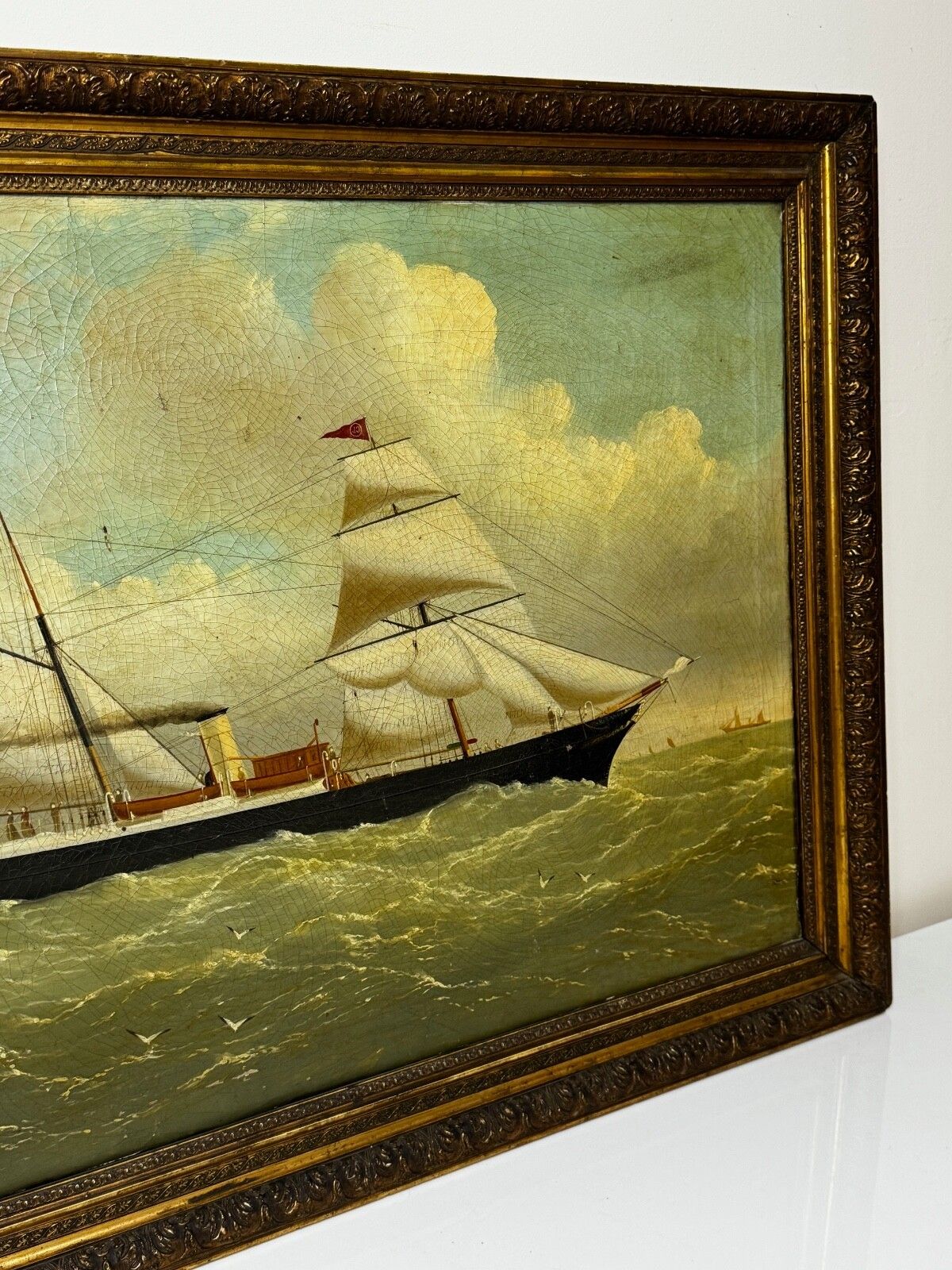Groot 19e eeuws olieverfchilderij stoomschip SS Miranda Poolse Arctische Expeditie DR Frederick Albert Cook photo for sale