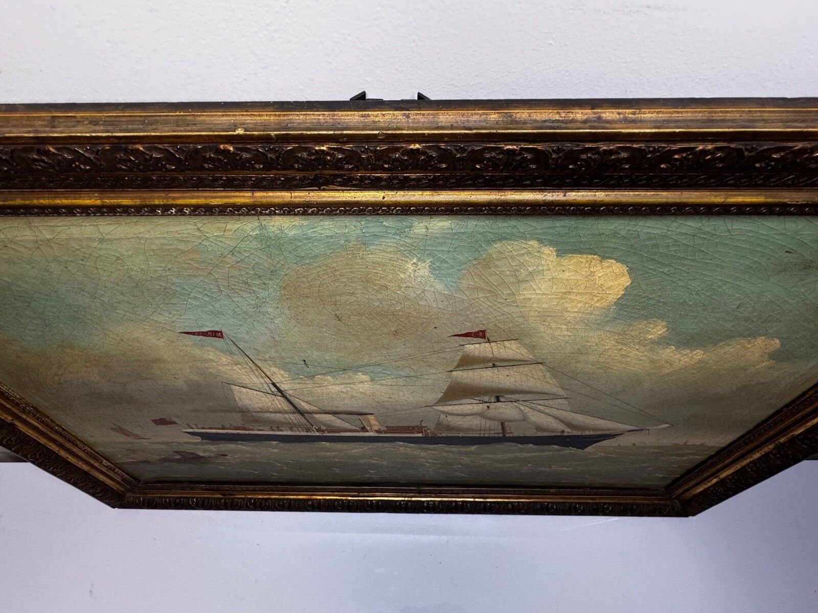 Large 19th Century Oil Painting Steamer Ss Miranda Polar Artic Expedition DR Frederick Albert Cook photo vintage