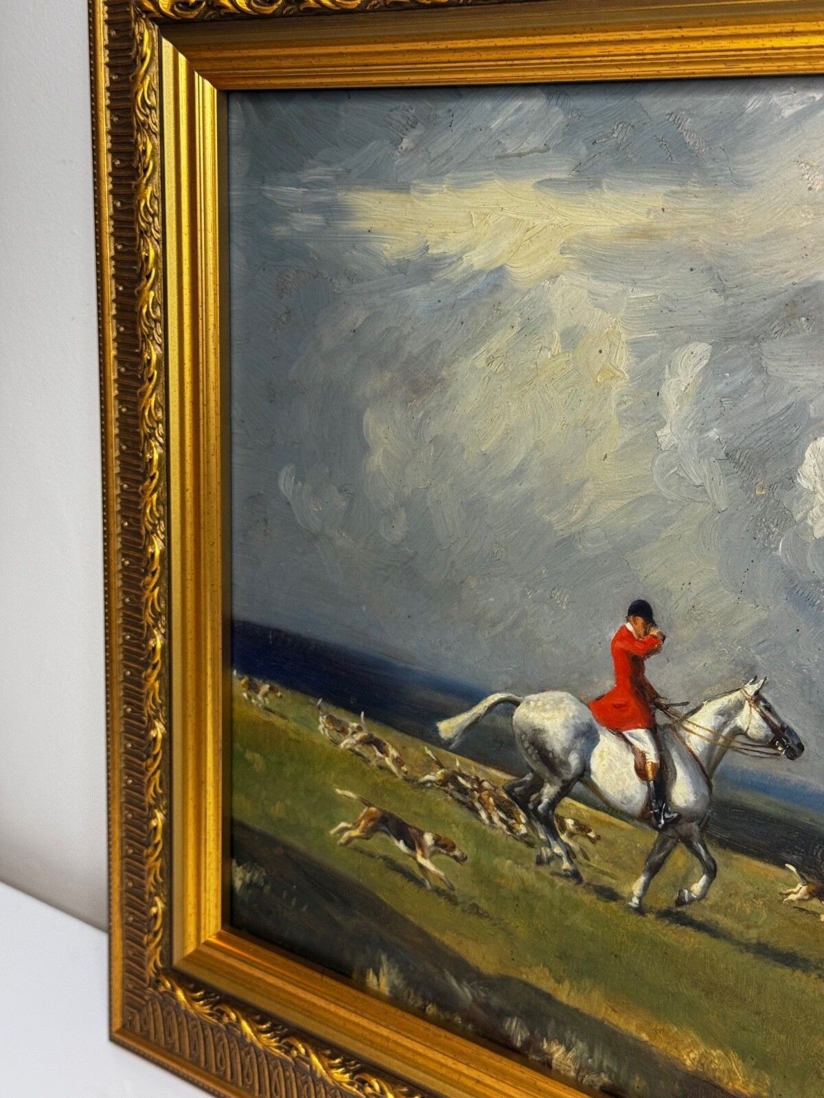 Equestrian Oil Painting The Grey Horse – Sussex Hunt Signed By Hesketh Raoul Lejarderay Millais photo Art