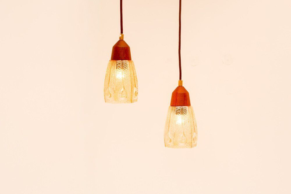 Pendant Lamps In Glass From Pukeberg, Sweden, 1960s, Set Of 2 photo Lighting