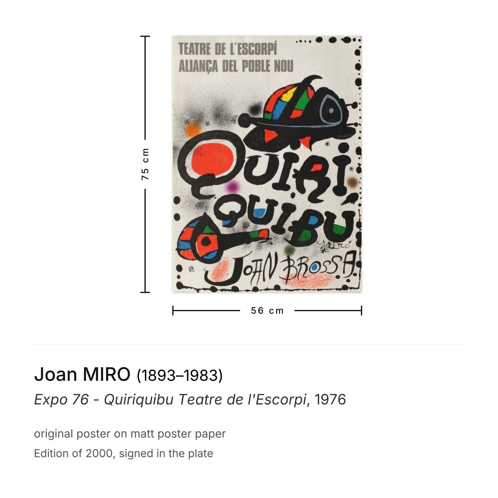 Joan Miro Poster Expo 76   Quiriquibu Teatre De L'escorpi photo furniture
