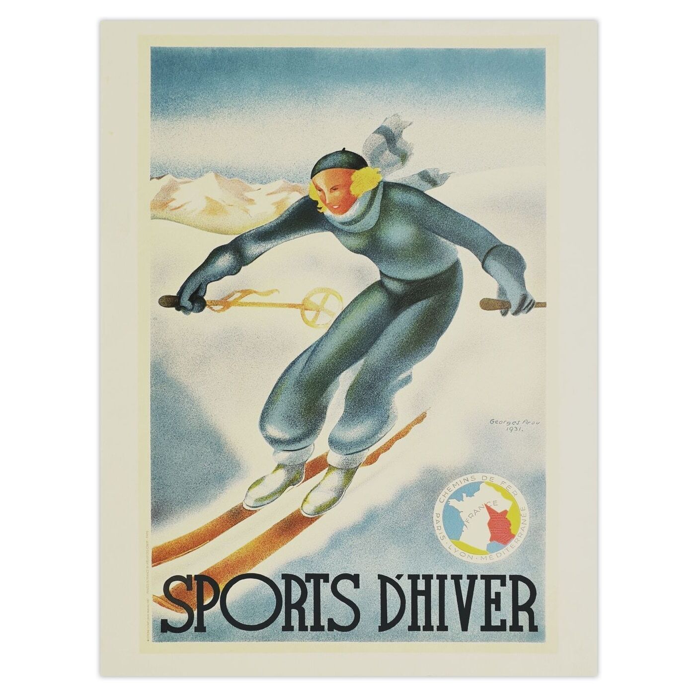 Collectif Publicite Poster Sports D'hiver Par Georges Arou 1987