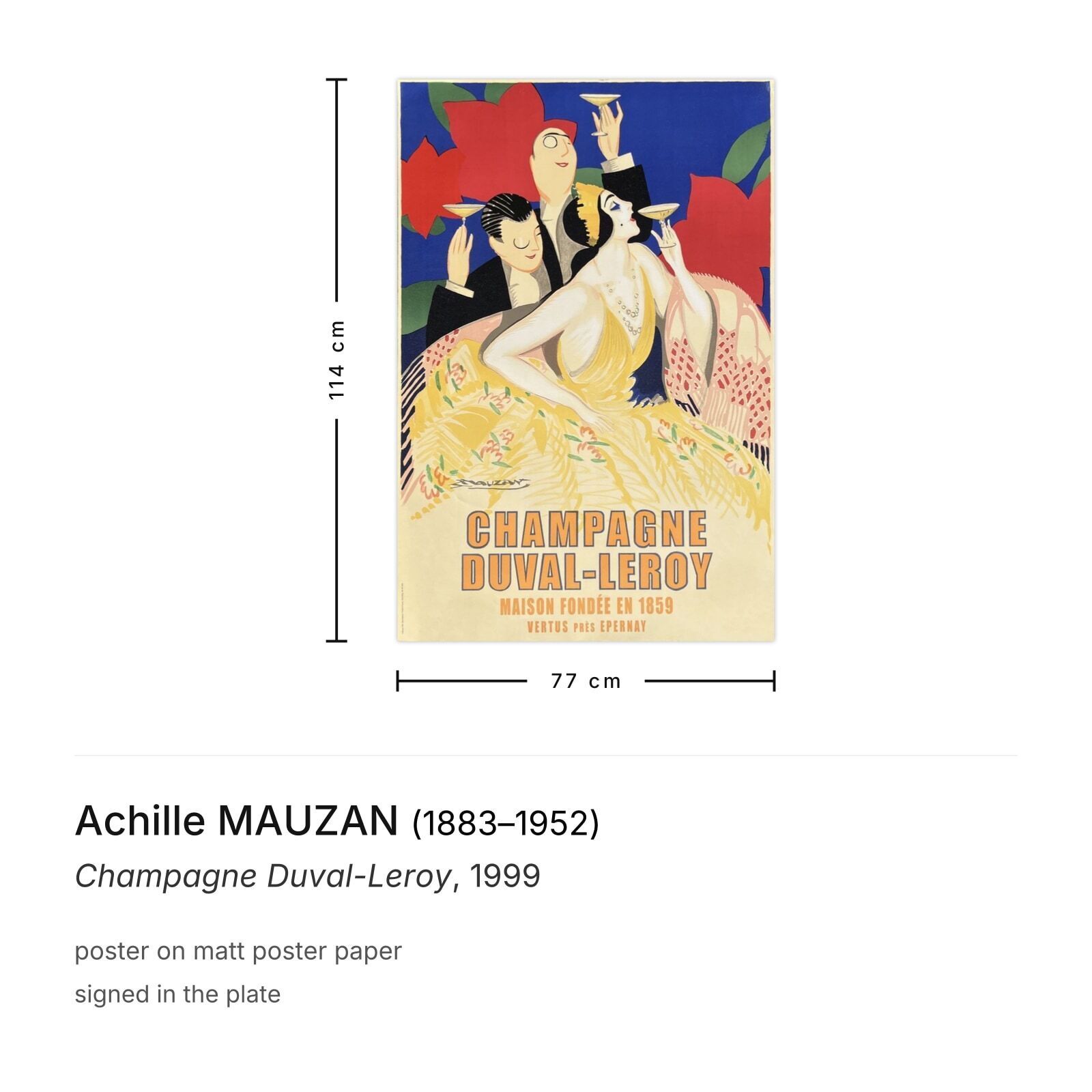 Achille Mauzan Poster Champagne Duval Leroy 1999 photo furniture