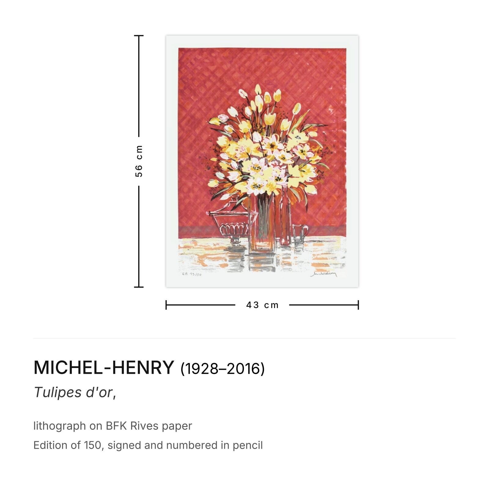 Michel Henry Gesigneerde Lithografie Tulipes D'or photo furniture