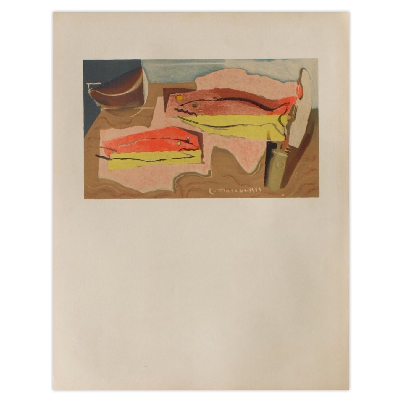 Louis Marcoussis Lithografie Nature Morte Aux Poissons 1955