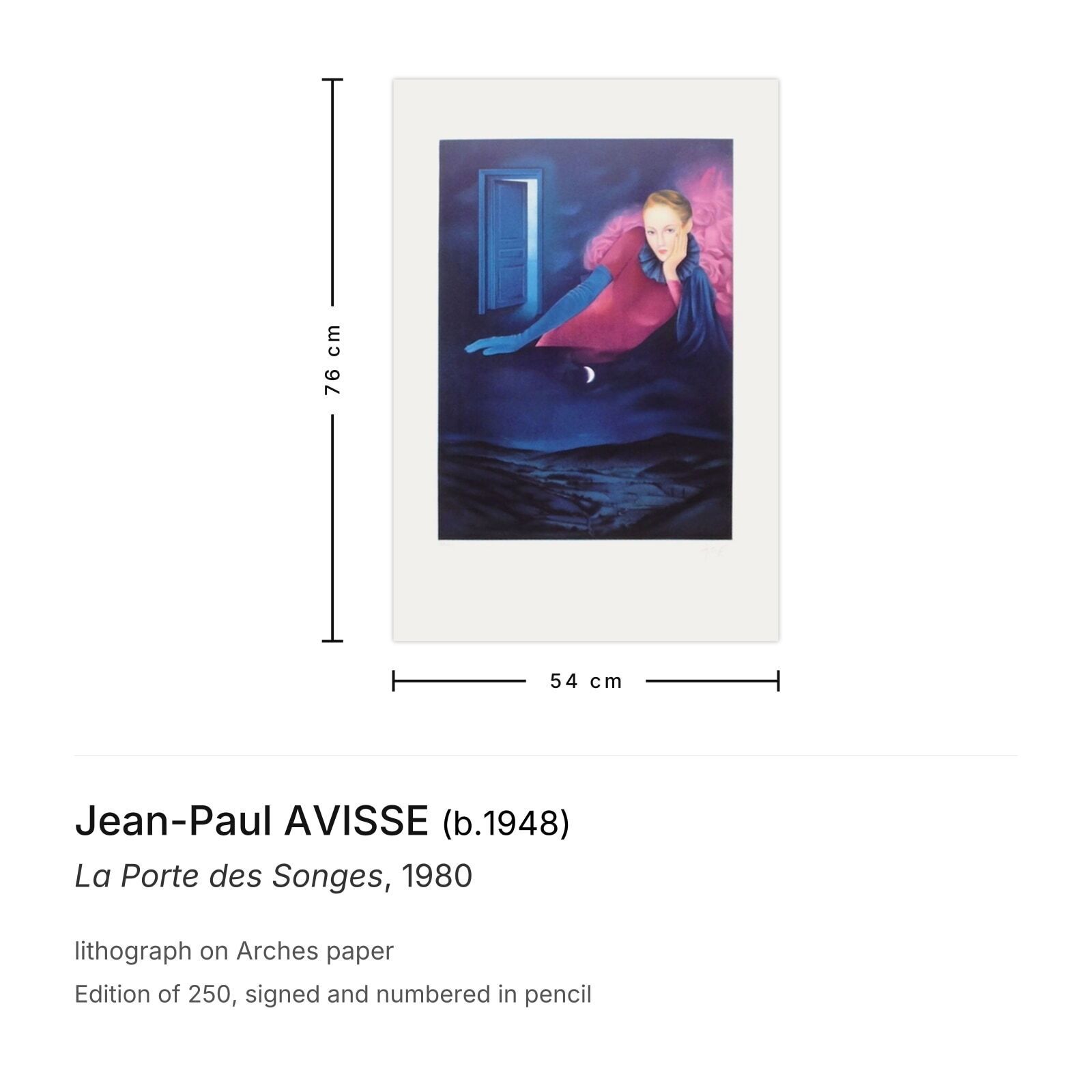 Jean Paul Avisse Gesigneerde Lithografie La Porte Des Songes 1980 photo furniture