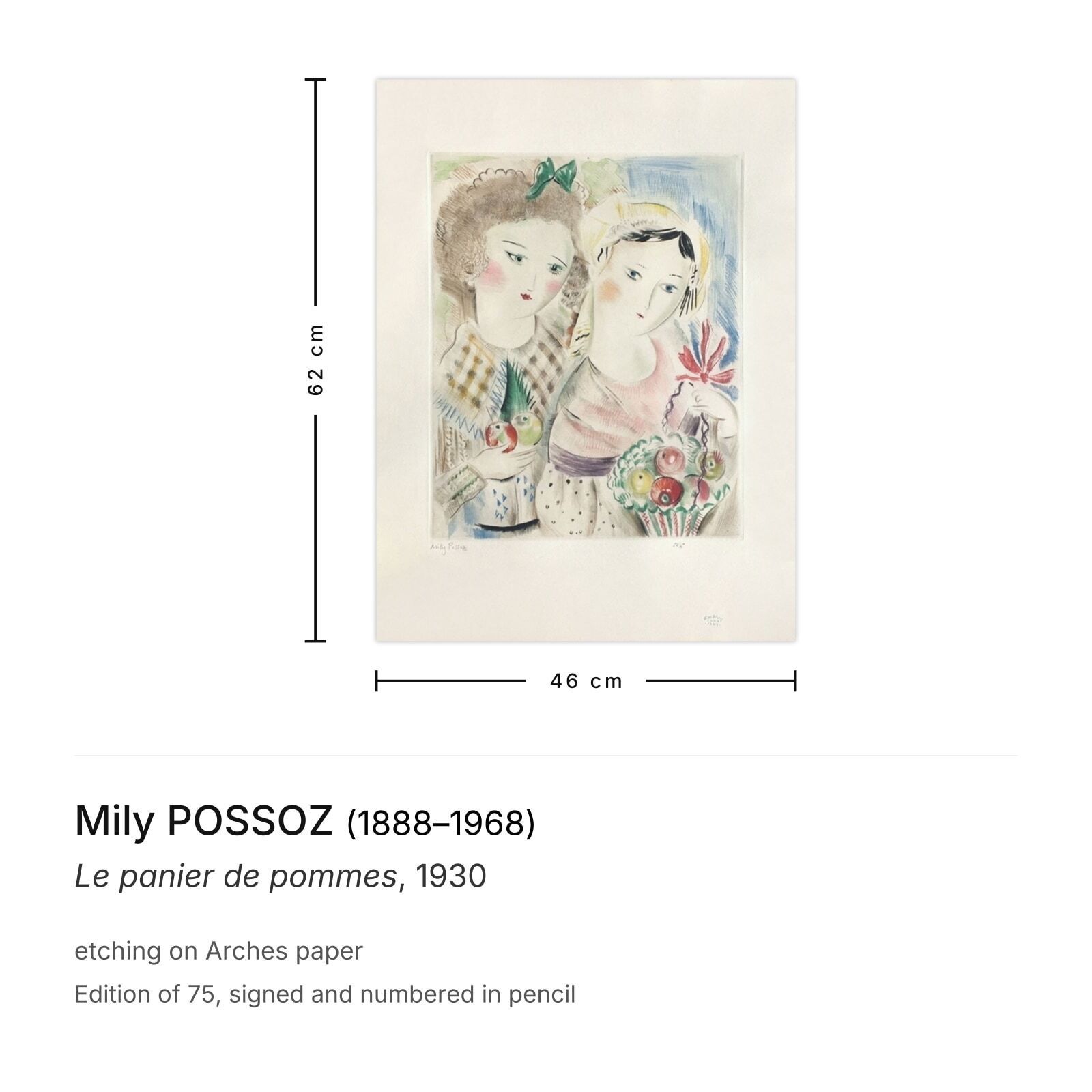 Mily Possoz Gesigneerde Ets Le Panier De Pommes 1930 photo furniture