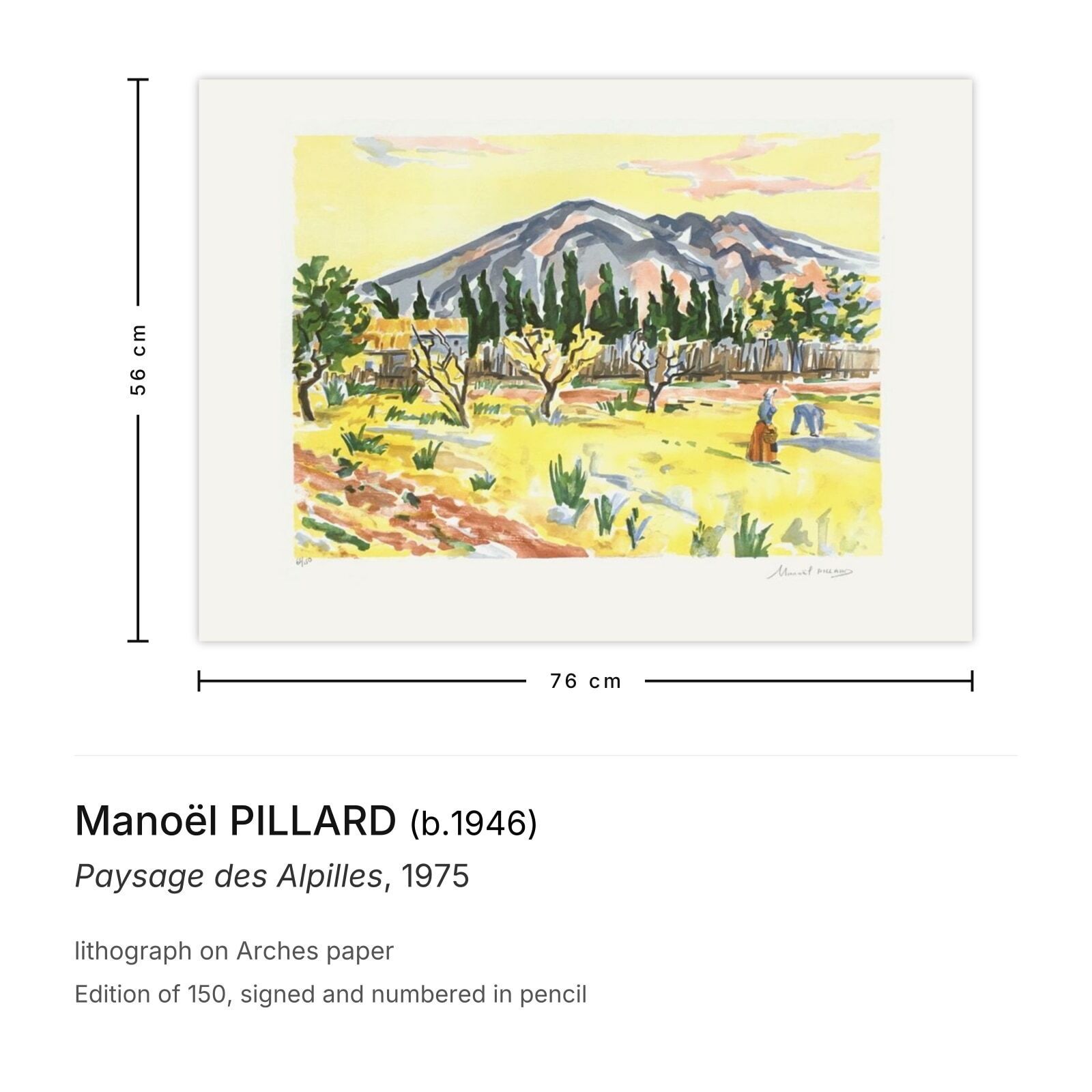 Manoël Pillard Gesigneerde Lithografie Paysage Des Alpilles 1975 photo furniture