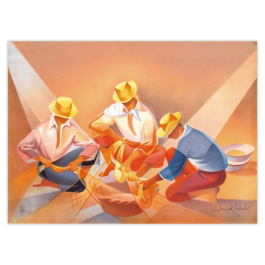 Janick Lederle Gesigneerde Lithografie Les Trois Pêcheurs 1990