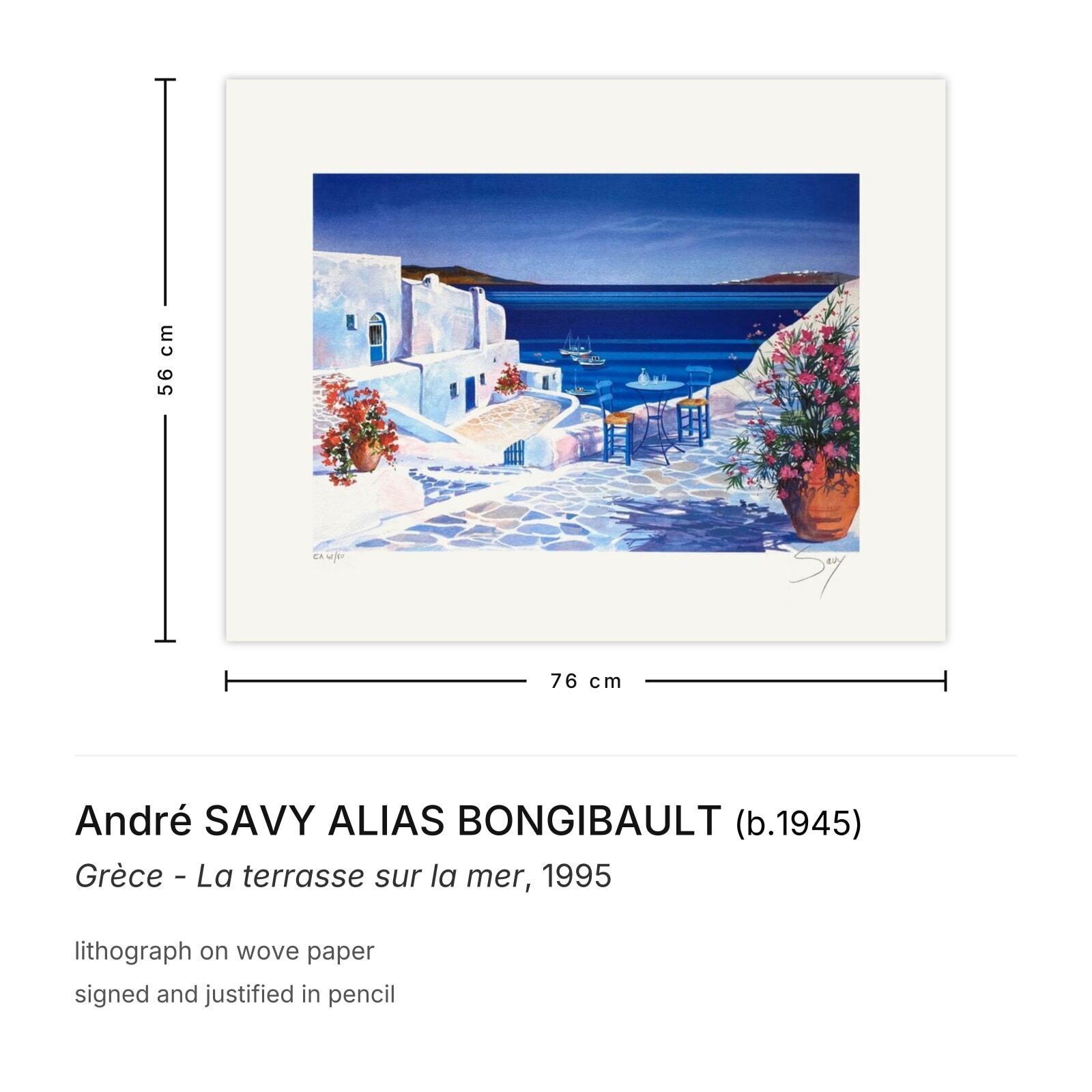 André Savy Alias Bongibault Gesigneerde Lithografie Grèce La Terrasse Sur La Mer 1995 photo furniture