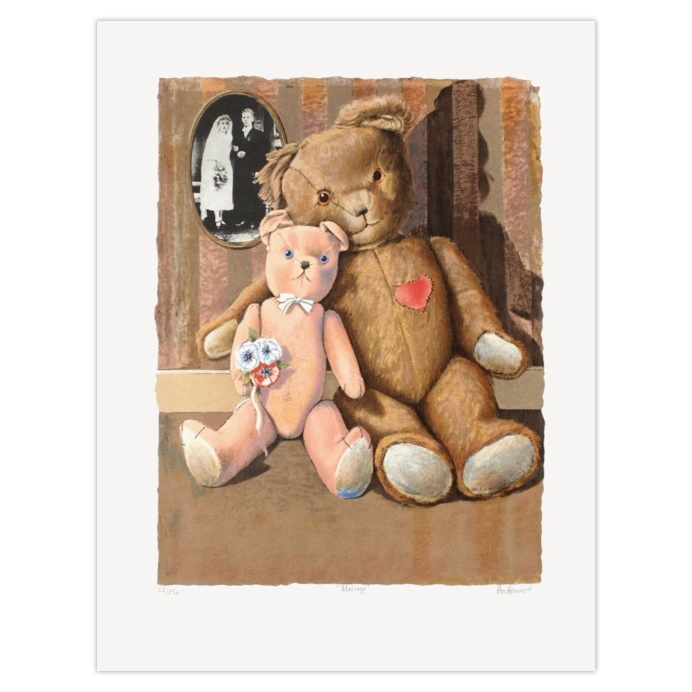 Daniel Authouart Gesigneerde Lithografie Série Ours : Le Mariage 1996