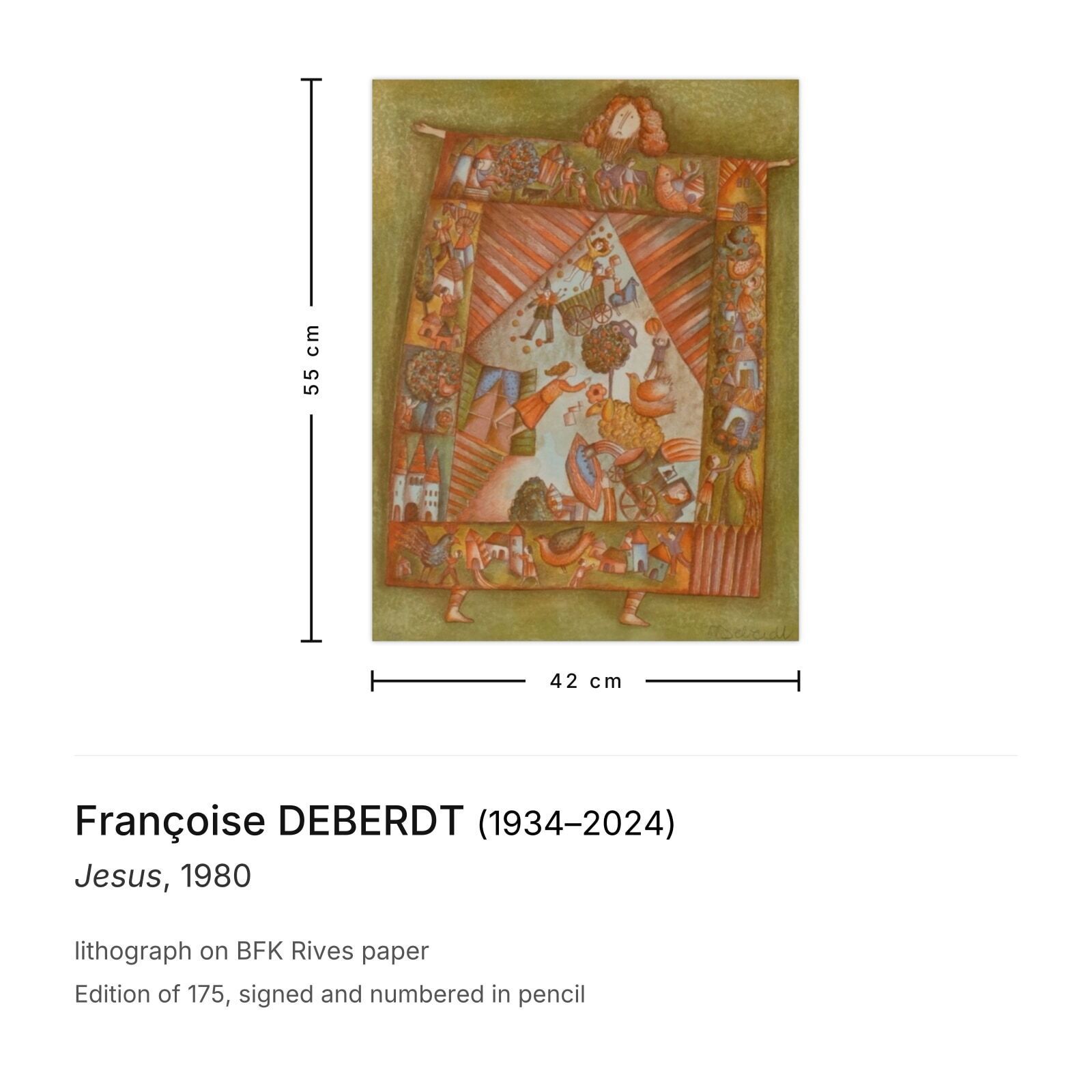 Françoise Deberdt Gesigneerde Lithografie Jesus 1980 photo furniture