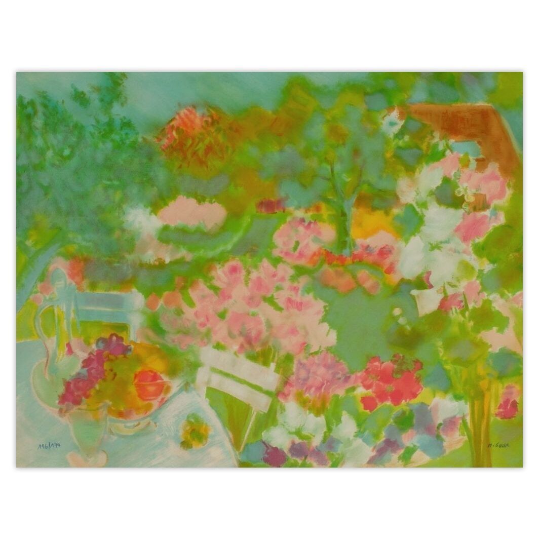 Michèle Gour Gesigneerde Lithografie Jardin Fleuri 1990