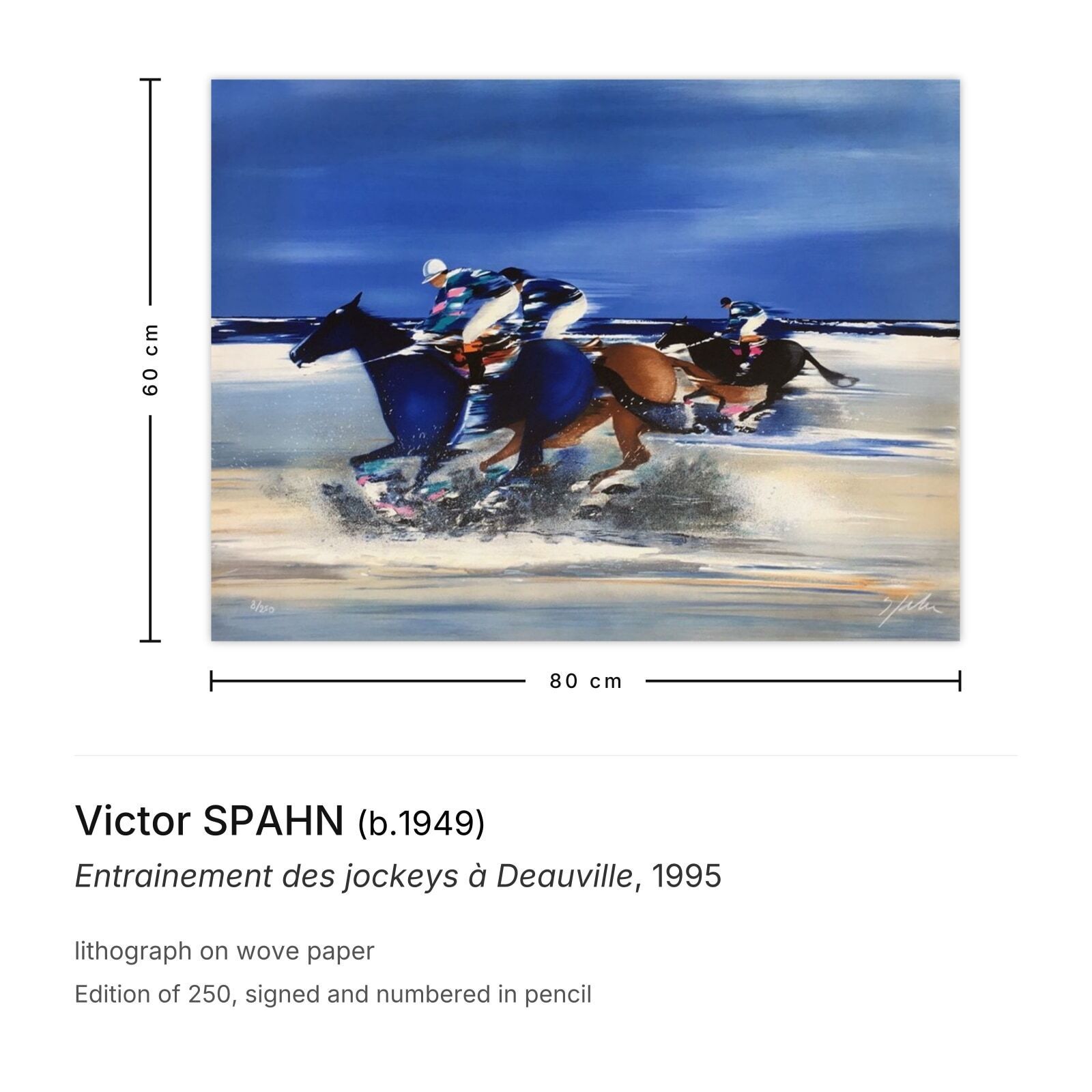 Victor Spahn Gesigneerde Lithografie Entrainement Des Jockeys à Deauville 1995 photo furniture