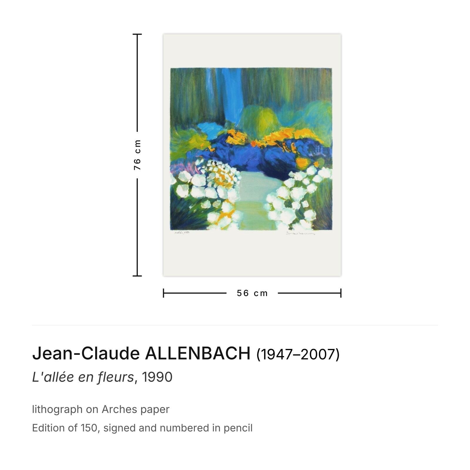 Jean Claude Allenbach Gesigneerde Lithografie L'allée En Fleurs 1990 photo furniture