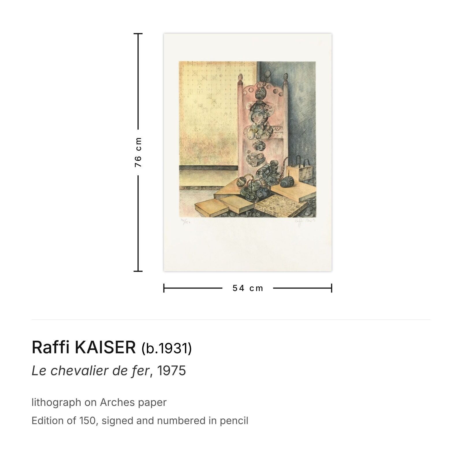 Raffi Kaiser Signed Lithograph Le Chevalier De Fer 1975 photo furniture