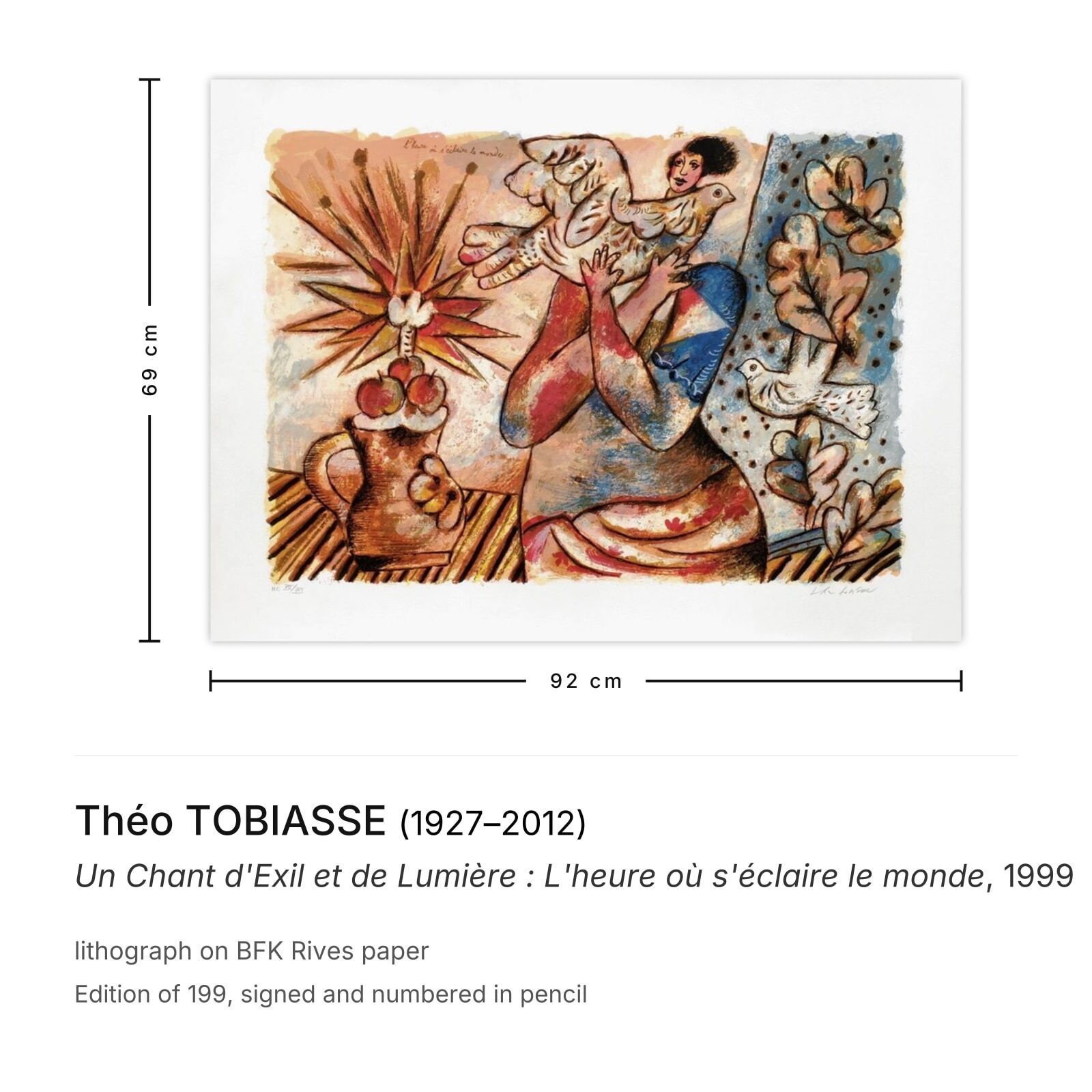 Théo Tobiasse Signed Lithograph Un Chant D'exil Et De Lumière : L'heure Où S'éclaire Le Monde 1999 photo furniture