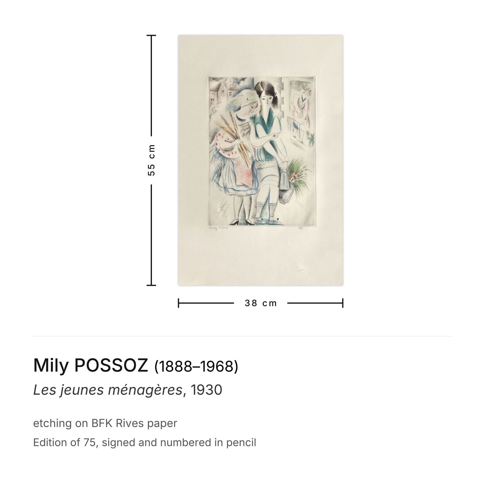 Mily Possoz Gesigneerde Ets Les Jeunes Ménagères 1930 photo furniture