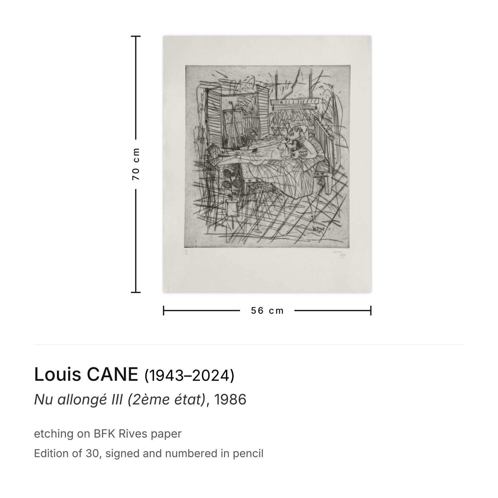 Louis Cane Signed Etching Nu Allongé III (2ème état) 1986 photo furniture
