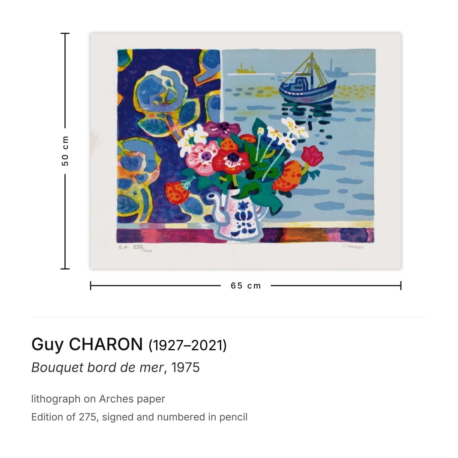 Guy Charon Gesigneerde Lithografie Bouquet Bord De Mer 1975 photo furniture
