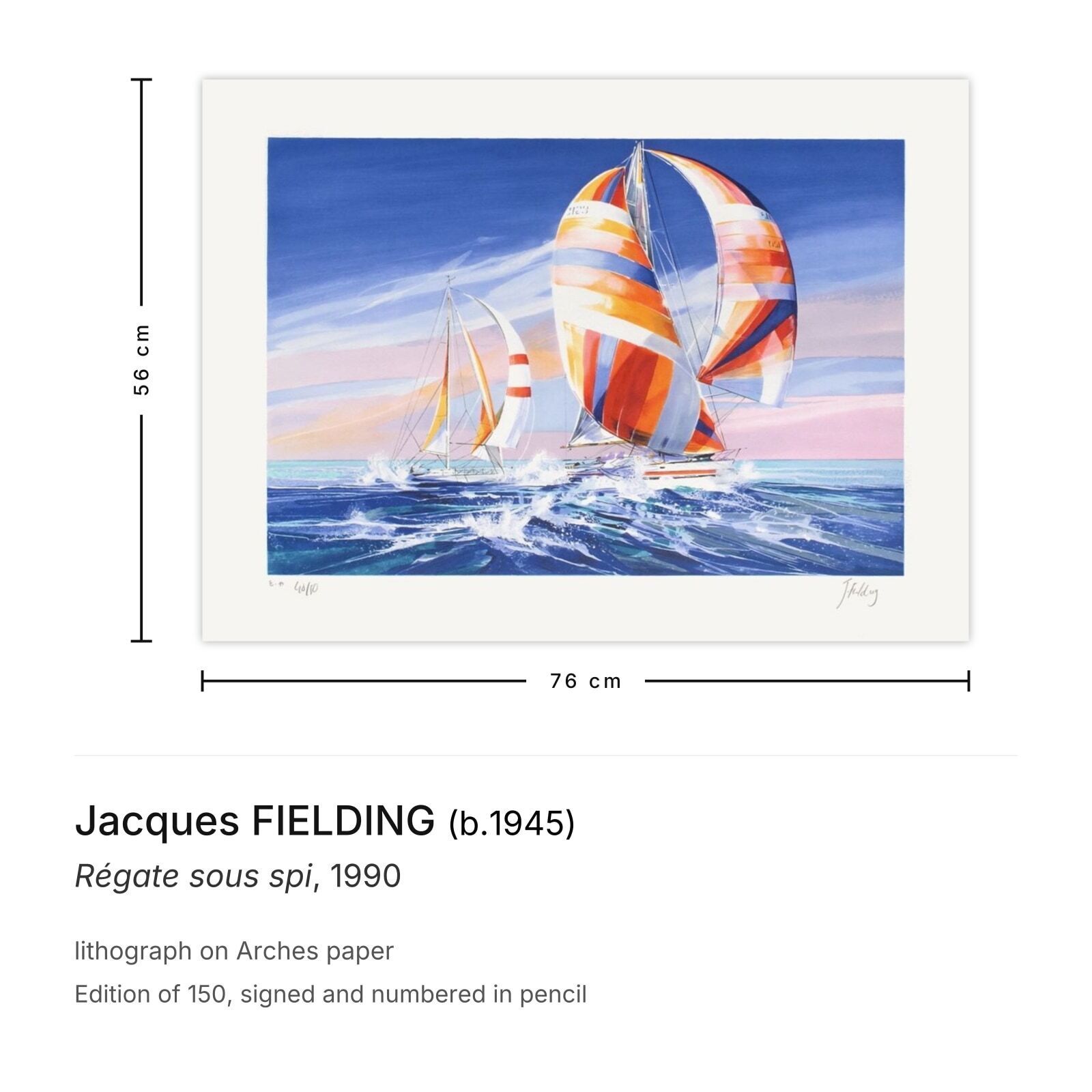 Jacques Fielding Gesigneerde Lithografie Régate Sous Spi 1990 photo furniture