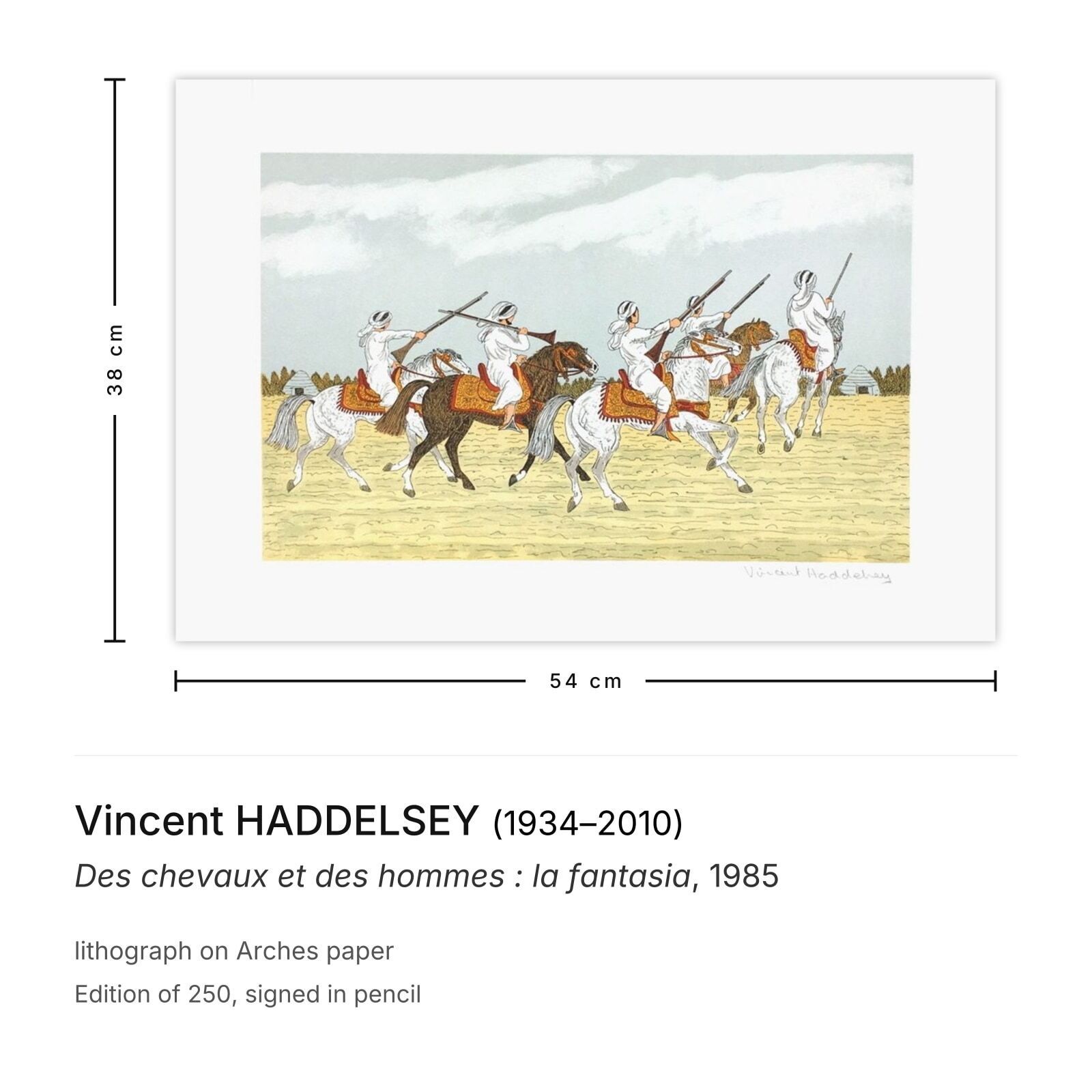 Vincent Haddelsey Gesigneerde Litho Des Chevaux Et Des Hommes : La Fantasia 1985 photo furniture