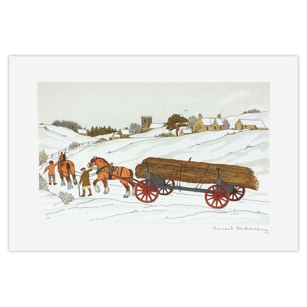 Vincent Haddelsey Gesigneerde Lithografie Des Chevaux Et Des Hommes : L'attelage De Trait 1985