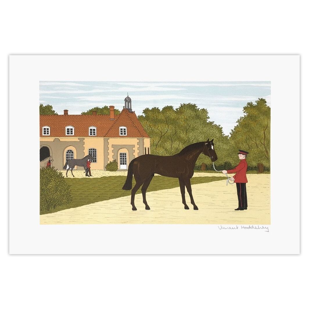 Vincent Haddelsey Gesigneerde Lithografie Des Chevaux Et Des Hommes : Les Haras Nationaux 1985